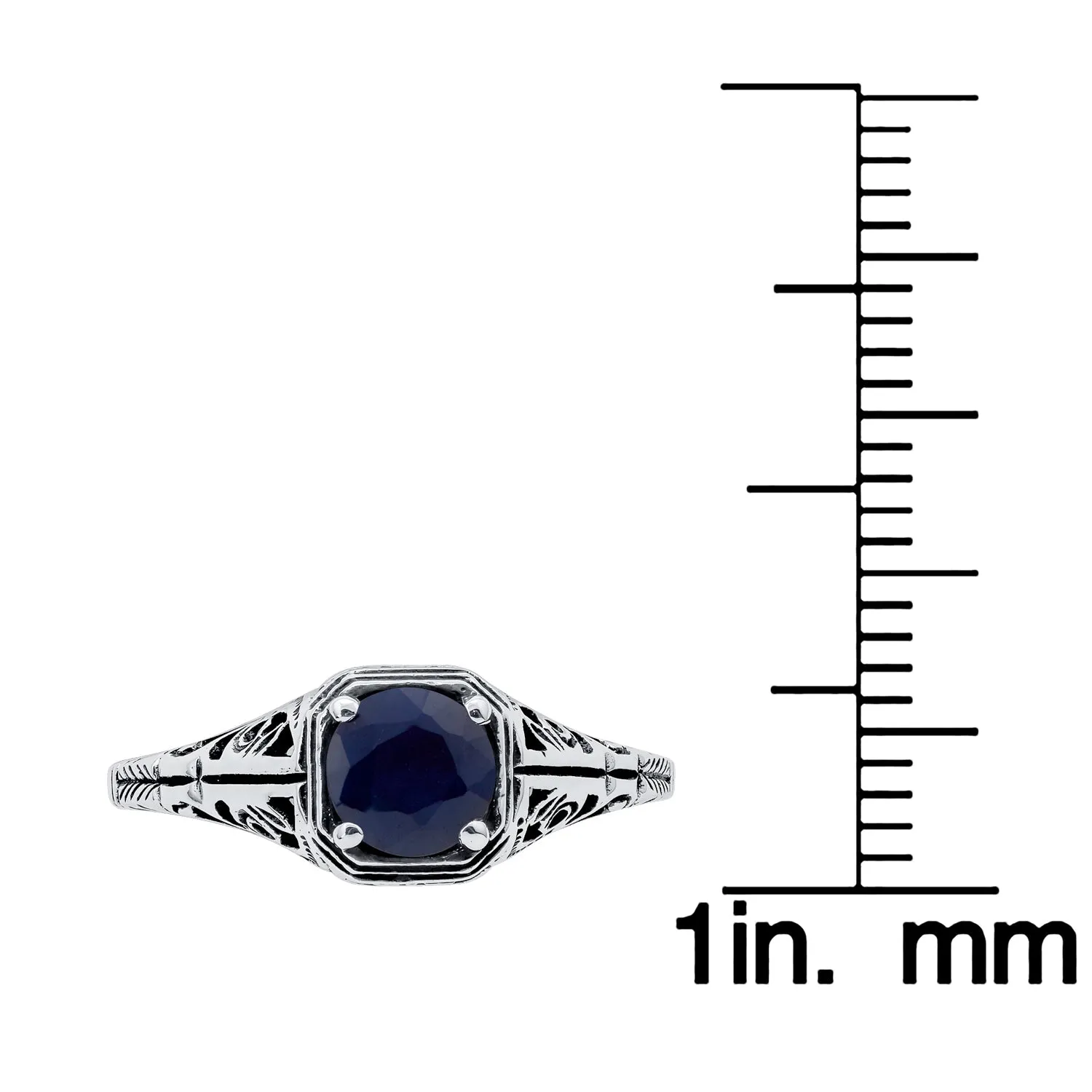 10k  White Gold Vintage Style Genuine Round Sapphire Filigree Ring