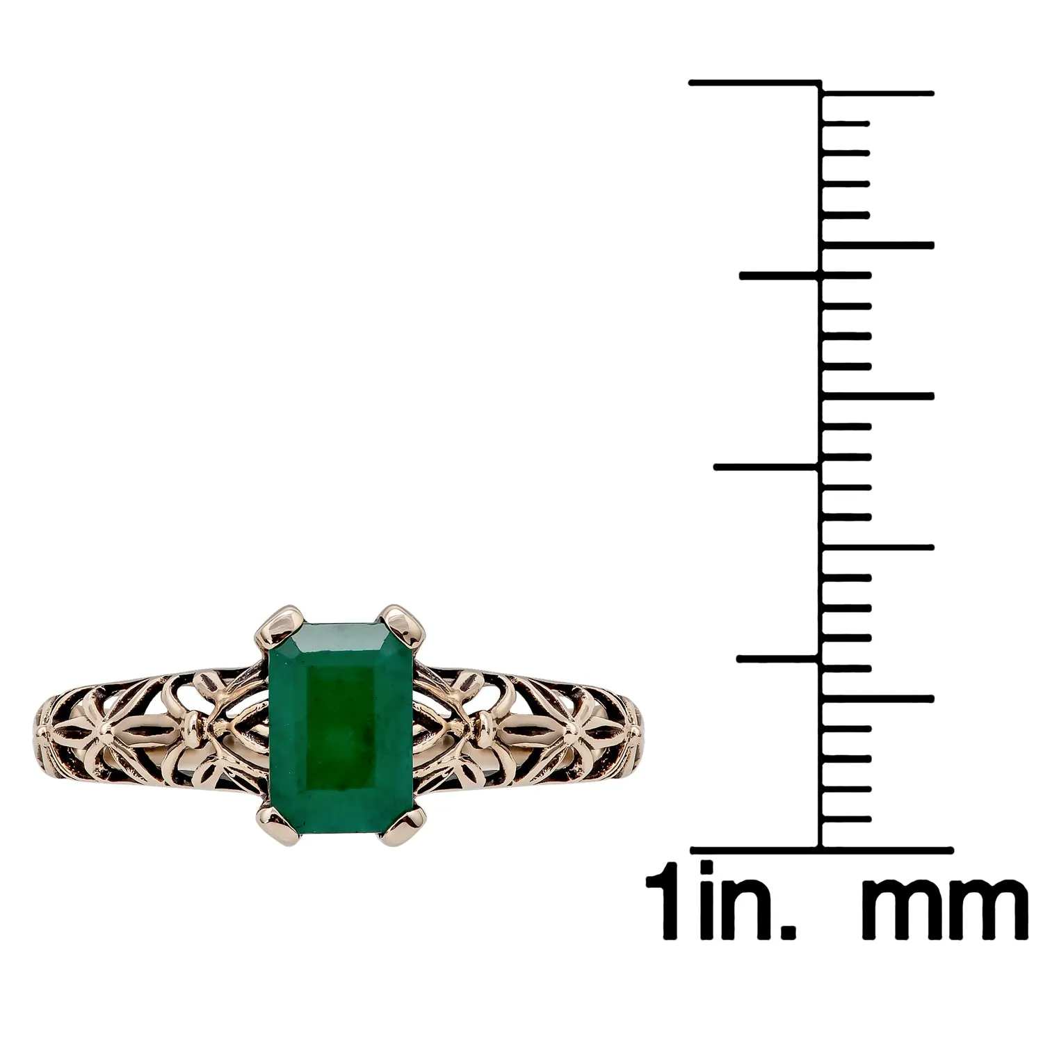 10k  Yellow Gold Vintage Style Genuine Emerald Scroll Ring