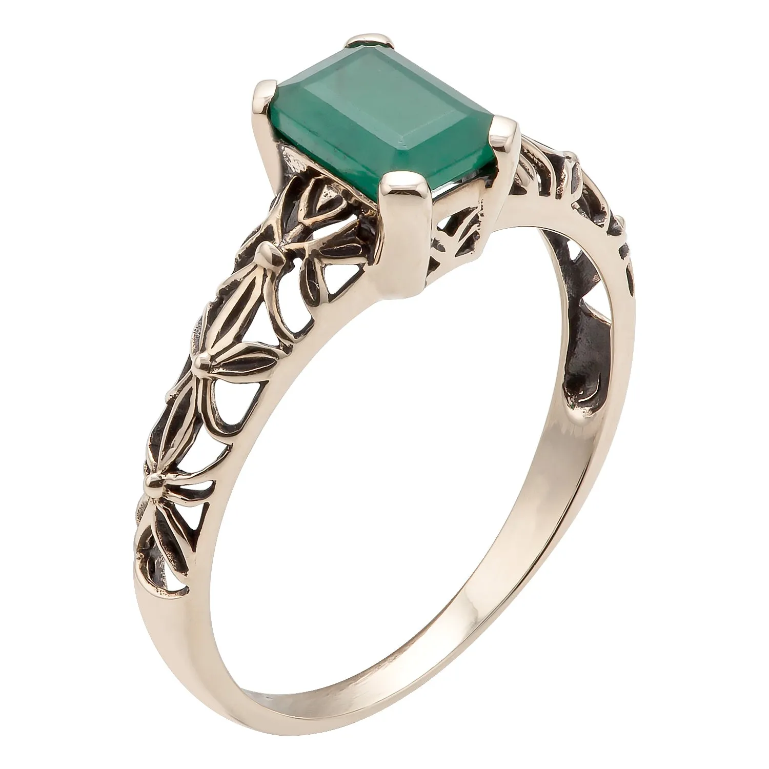 10k  Yellow Gold Vintage Style Genuine Emerald Scroll Ring