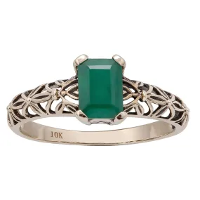 10k  Yellow Gold Vintage Style Genuine Emerald Scroll Ring