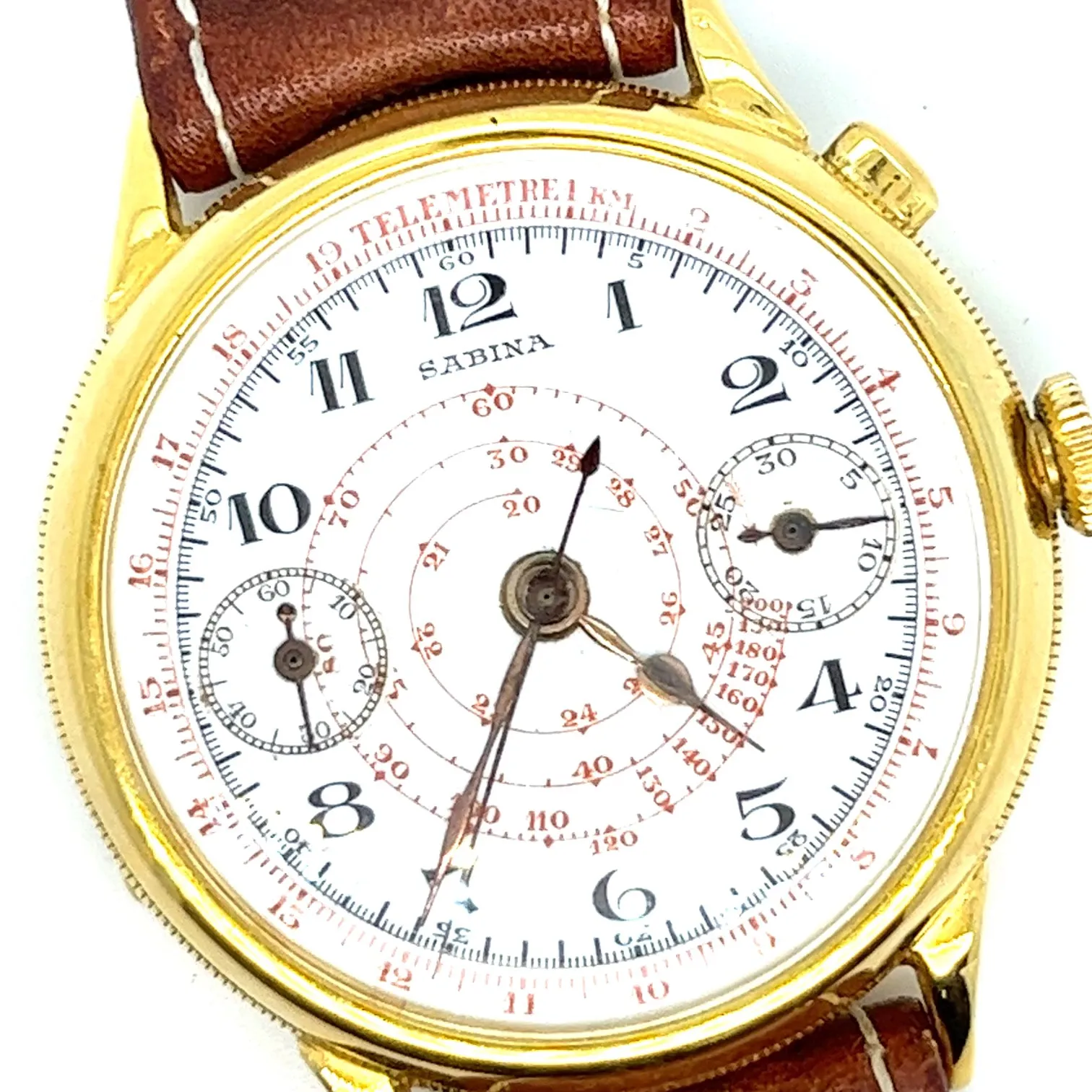 1930s 18kt Sabina Chronograph Porcelain Dial