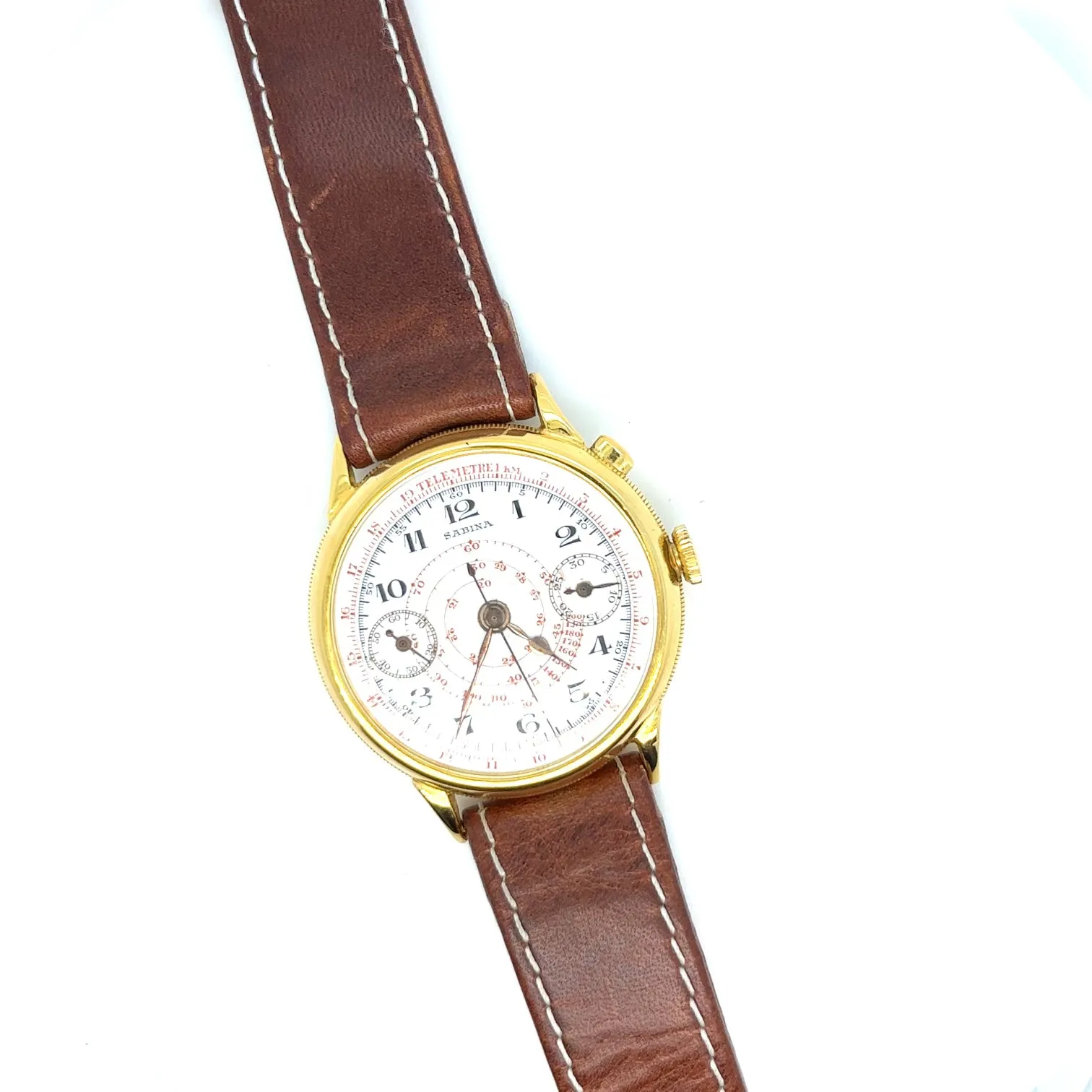 1930s 18kt Sabina Chronograph Porcelain Dial