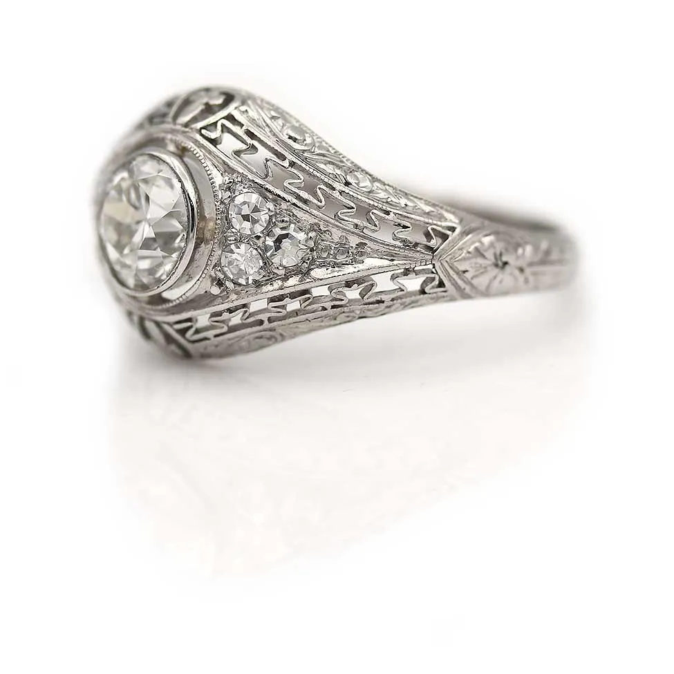 1930s Art Deco Bezel Set Old European Cut Diamond Engagement Ring