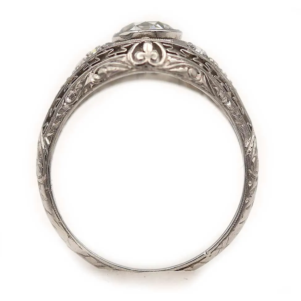 1930s Art Deco Bezel Set Old European Cut Diamond Engagement Ring