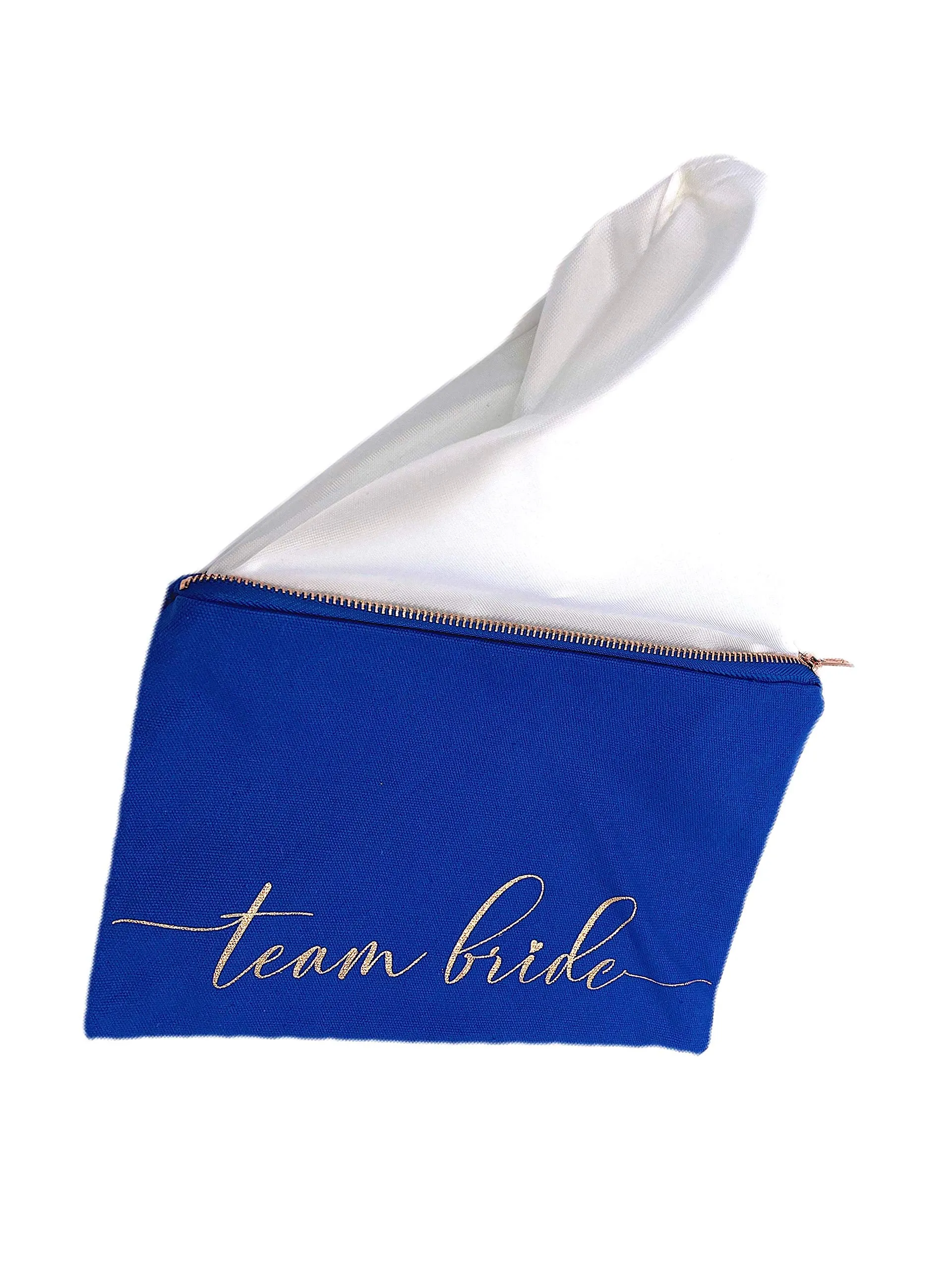 6 Bridesmaids Makeup Bags & 1 for Bride. 7 Large Canvas Toiletry Bags with Metal Zipper & Inside Lining. for Bachelorette Party Favors & Bridal Shower with Bridesmaid Proposal Cards. (Royal Blue)