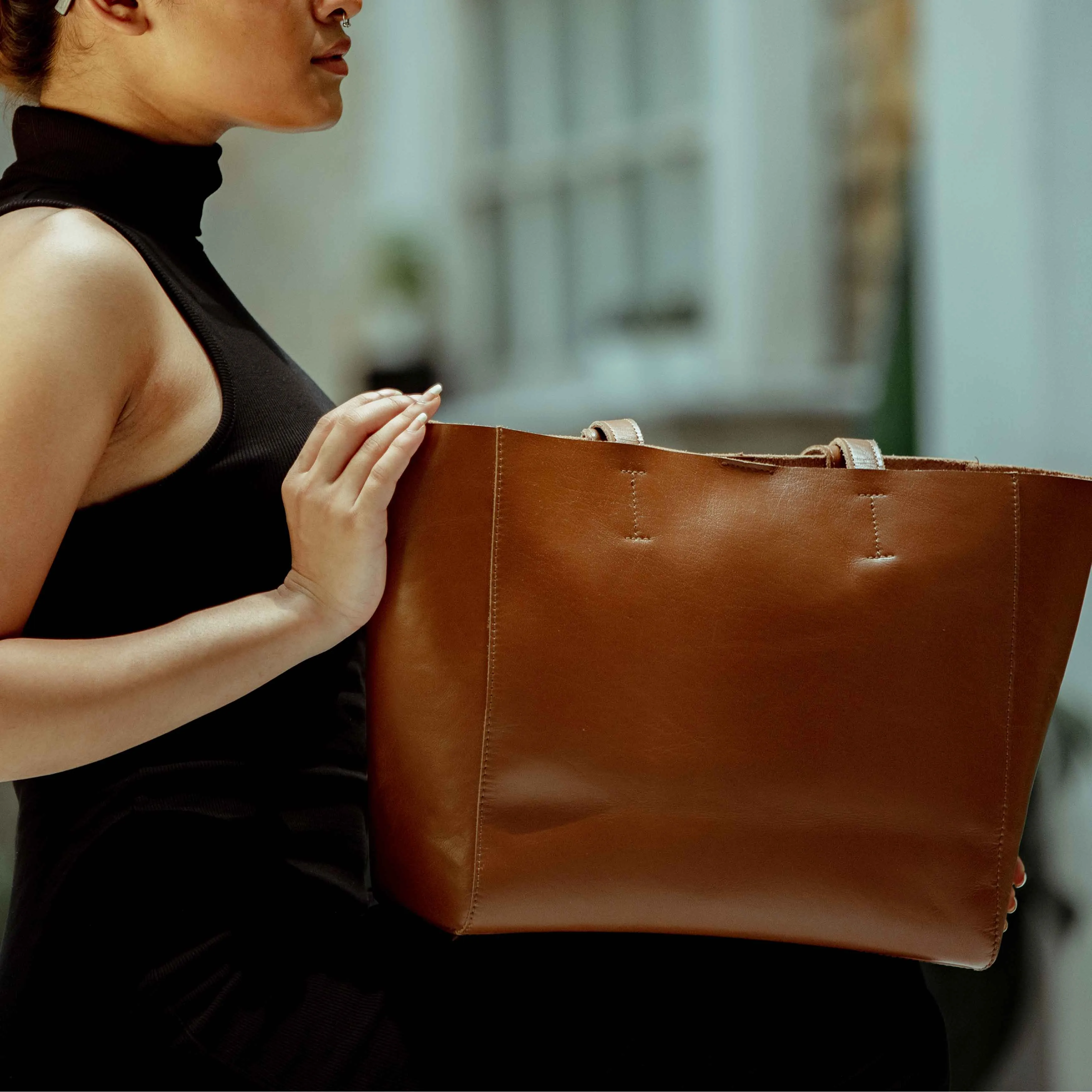 'ABINGDON' Tan Real Leather Designer Tote Bag