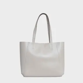 'ADELA' Ice Grey Smooth Real Leather Unlined Designer Tote Bag
