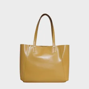 'ADELA' Mustard Smooth Real Leather Unlined Designer Tote Bag