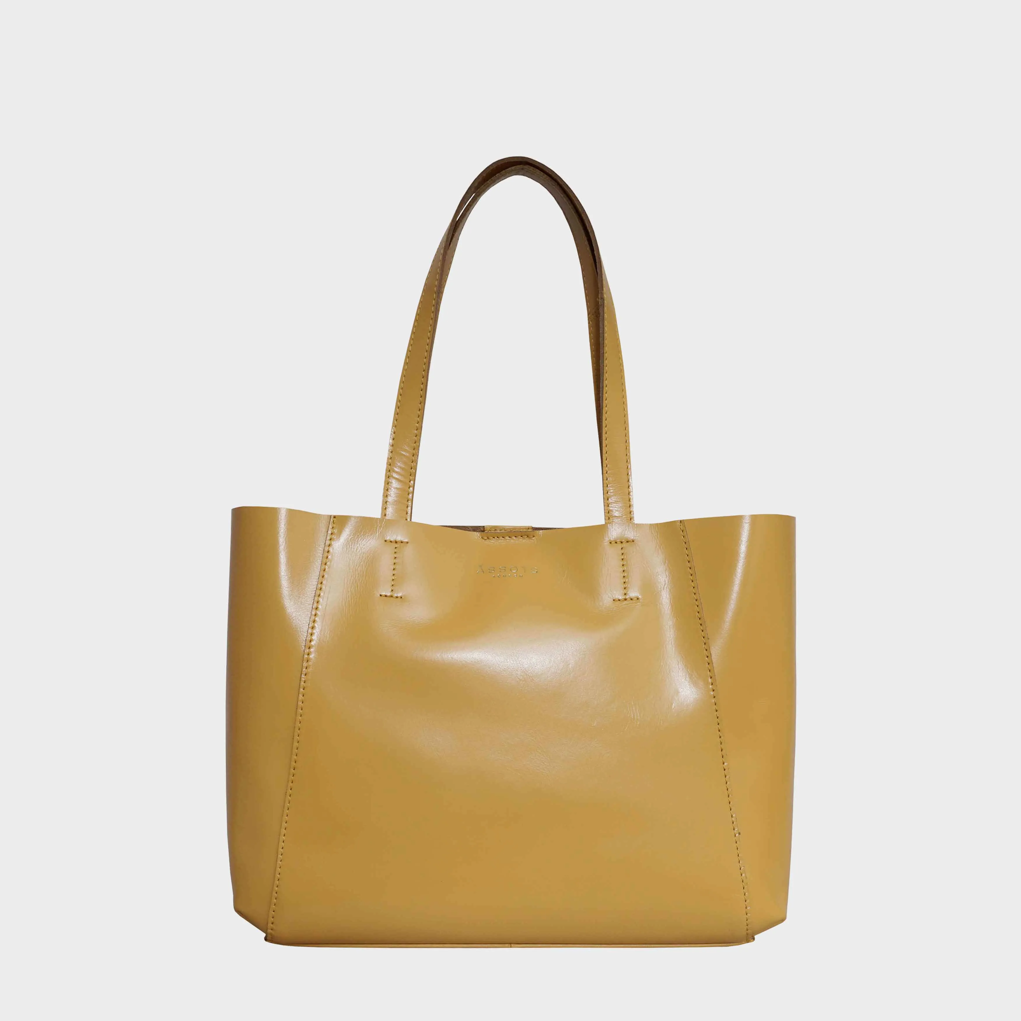 'ADELA' Mustard Smooth Real Leather Unlined Designer Tote Bag