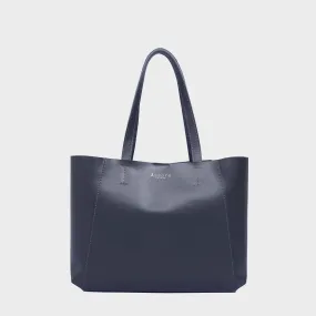 'ADELA' Navy Smooth Real Leather Unlined Designer Tote Bag