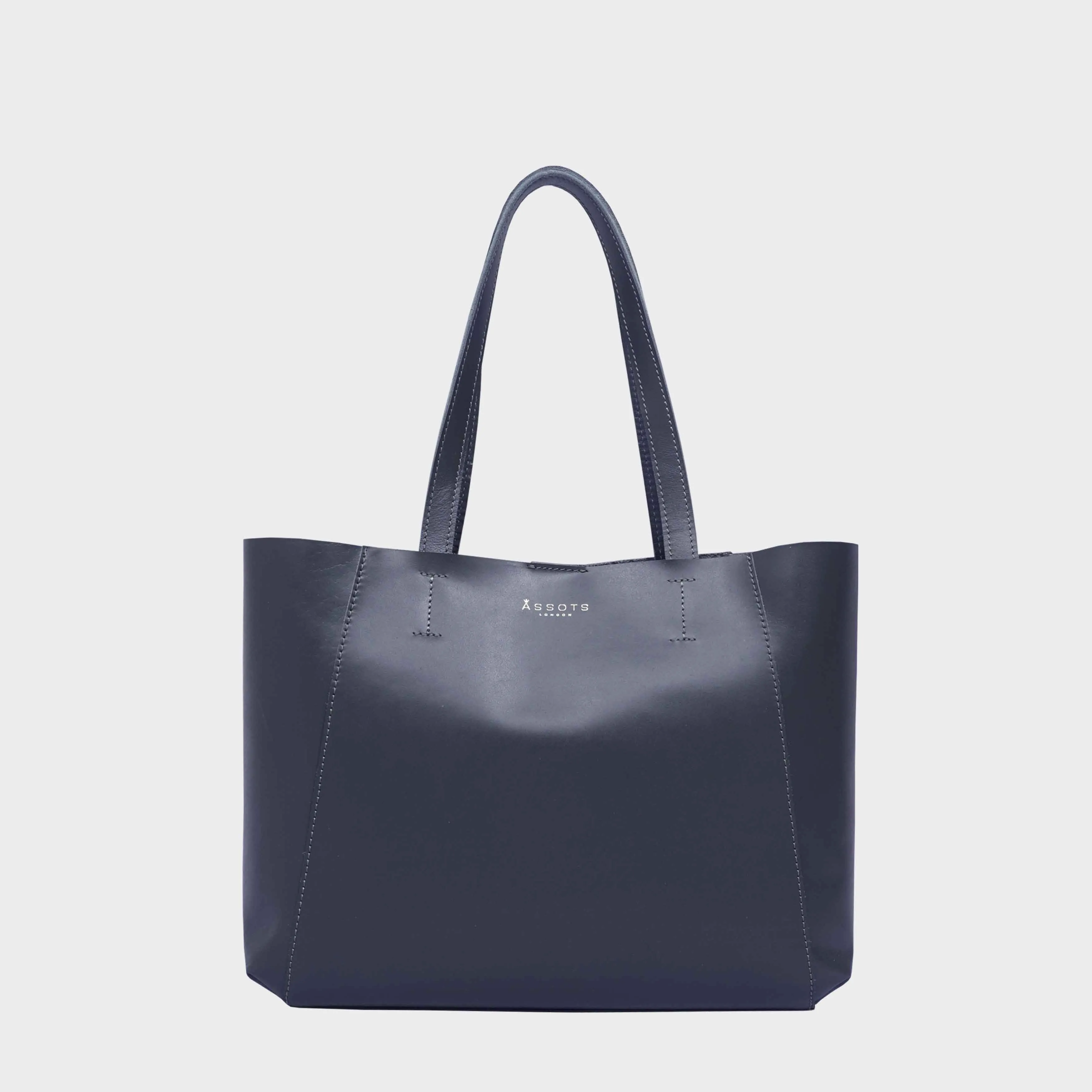 'ADELA' Navy Smooth Real Leather Unlined Designer Tote Bag