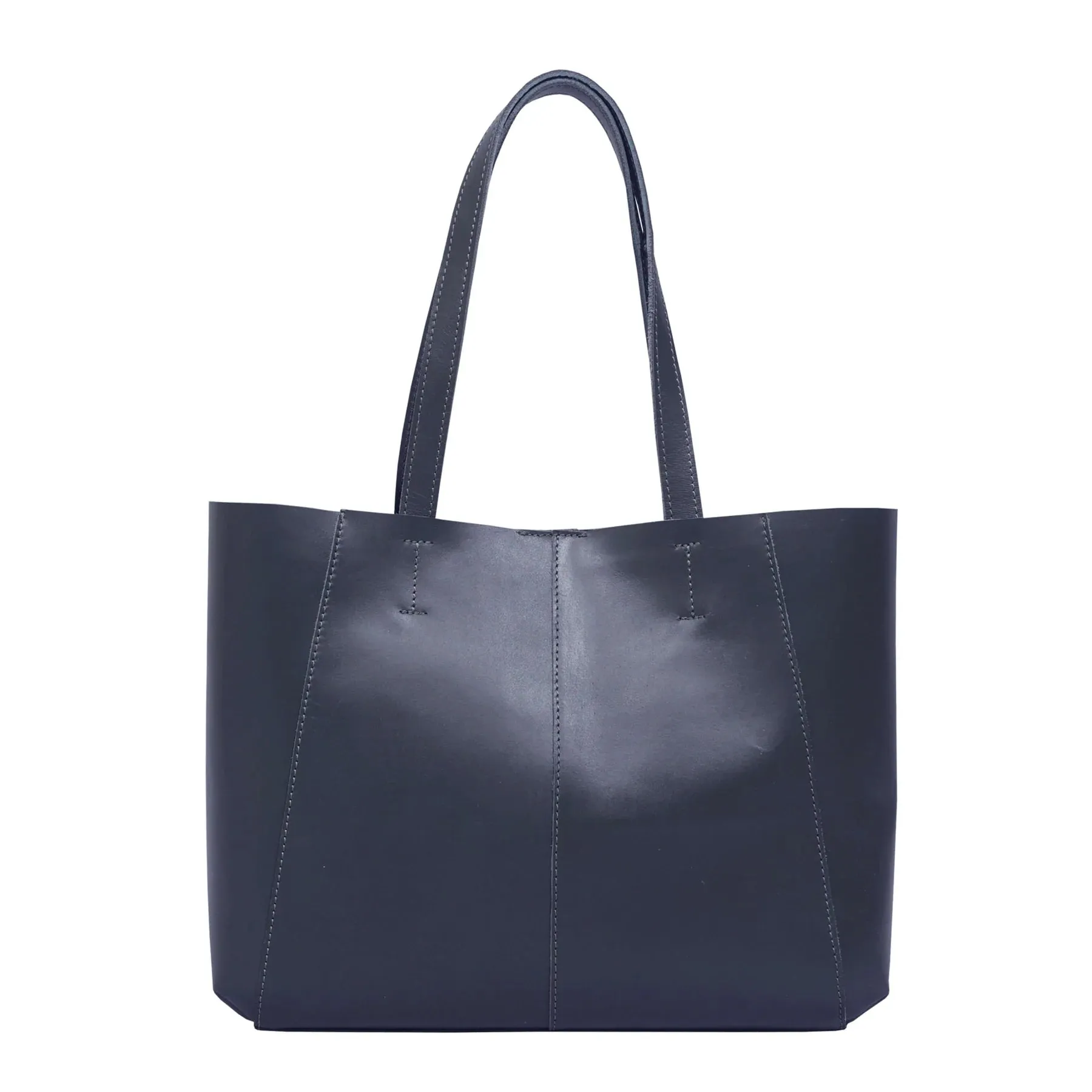 'ADELA' Smooth Real Leather Unlined Designer Tote Bag  in Navy