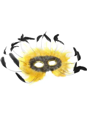 Adult Yellow & Black Feather Eye Mask