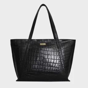 'AGNES' Black Croc Real Leather Designer Tote Bag