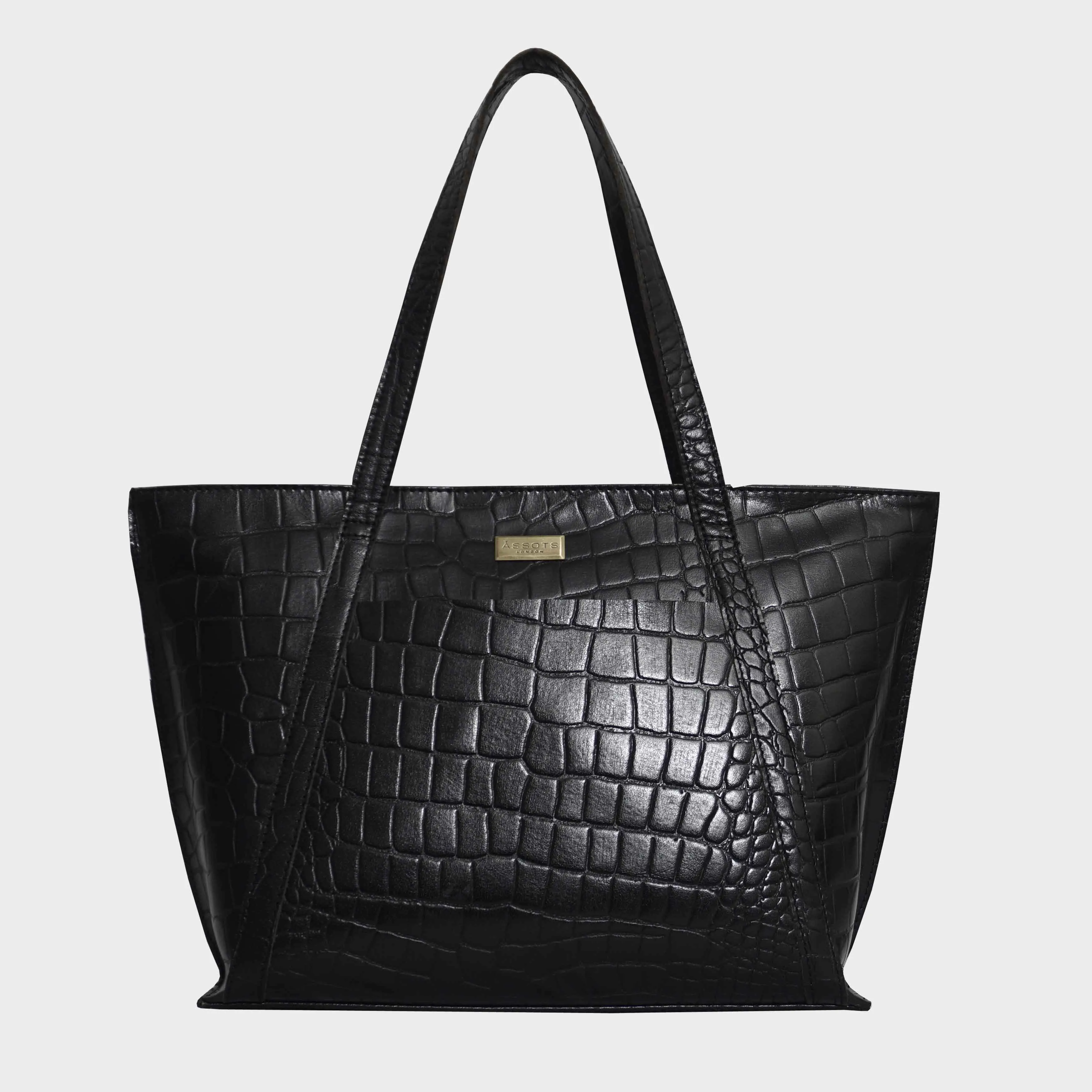 'AGNES' Black Croc Real Leather Designer Tote Bag
