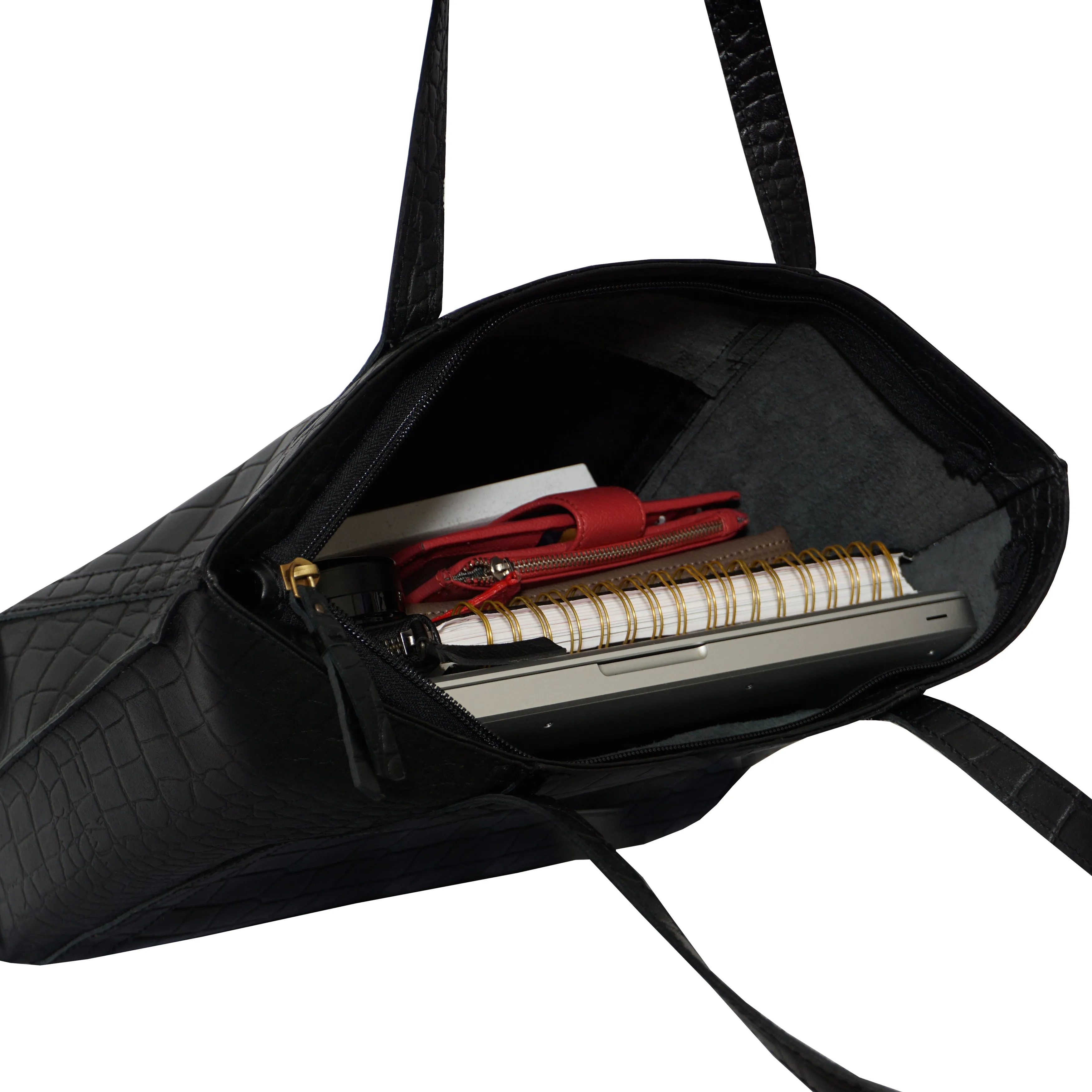 'AGNES' Black Croc Real Leather Designer Tote Bag
