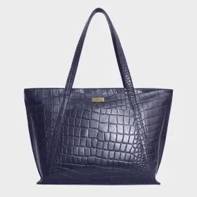 'AGNES' Navy Croc Real Leather Designer Tote Bag