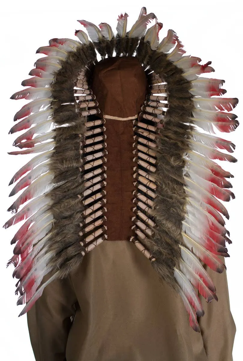 American Indian Deluxe Authentic Red and Brown Feather Headdress