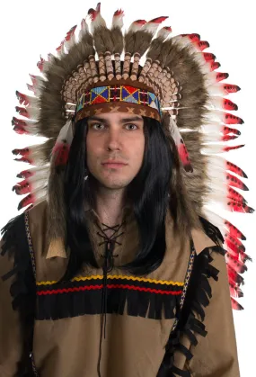 American Indian Deluxe Authentic Red and Brown Feather Headdress