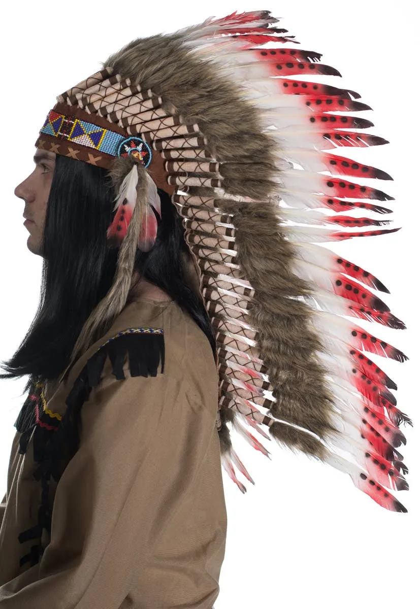 American Indian Deluxe Authentic Red and Brown Feather Headdress