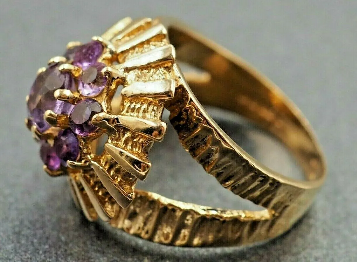 Amethyst 9ct Yellow Gold Cluster Ring
