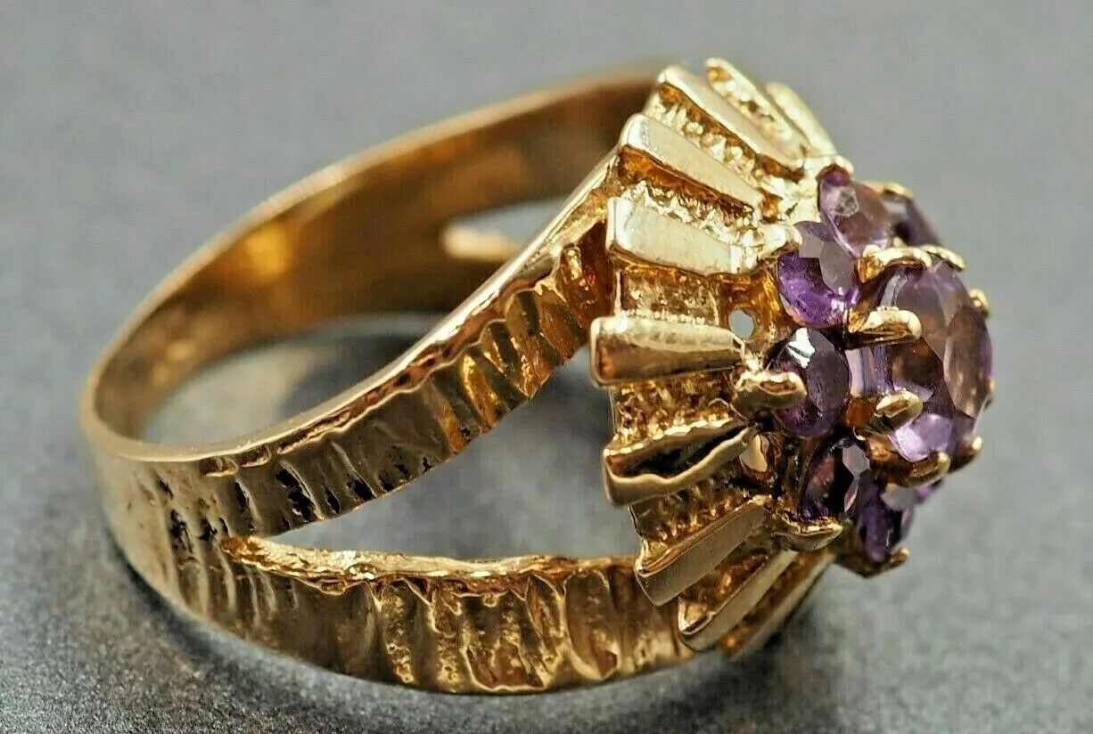 Amethyst 9ct Yellow Gold Cluster Ring