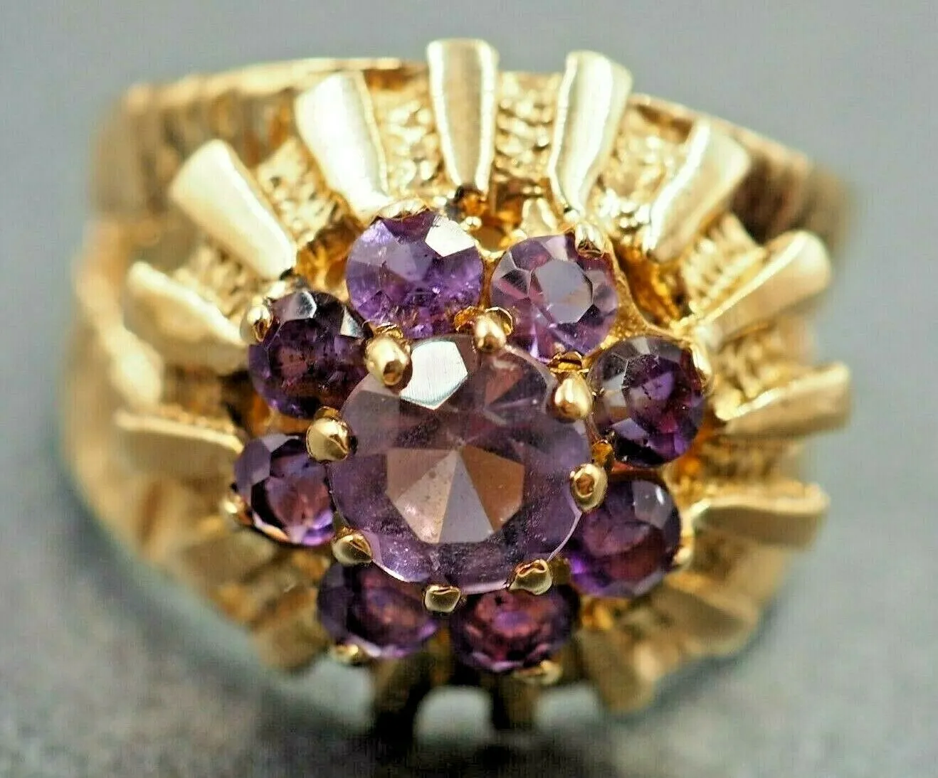 Amethyst 9ct Yellow Gold Cluster Ring