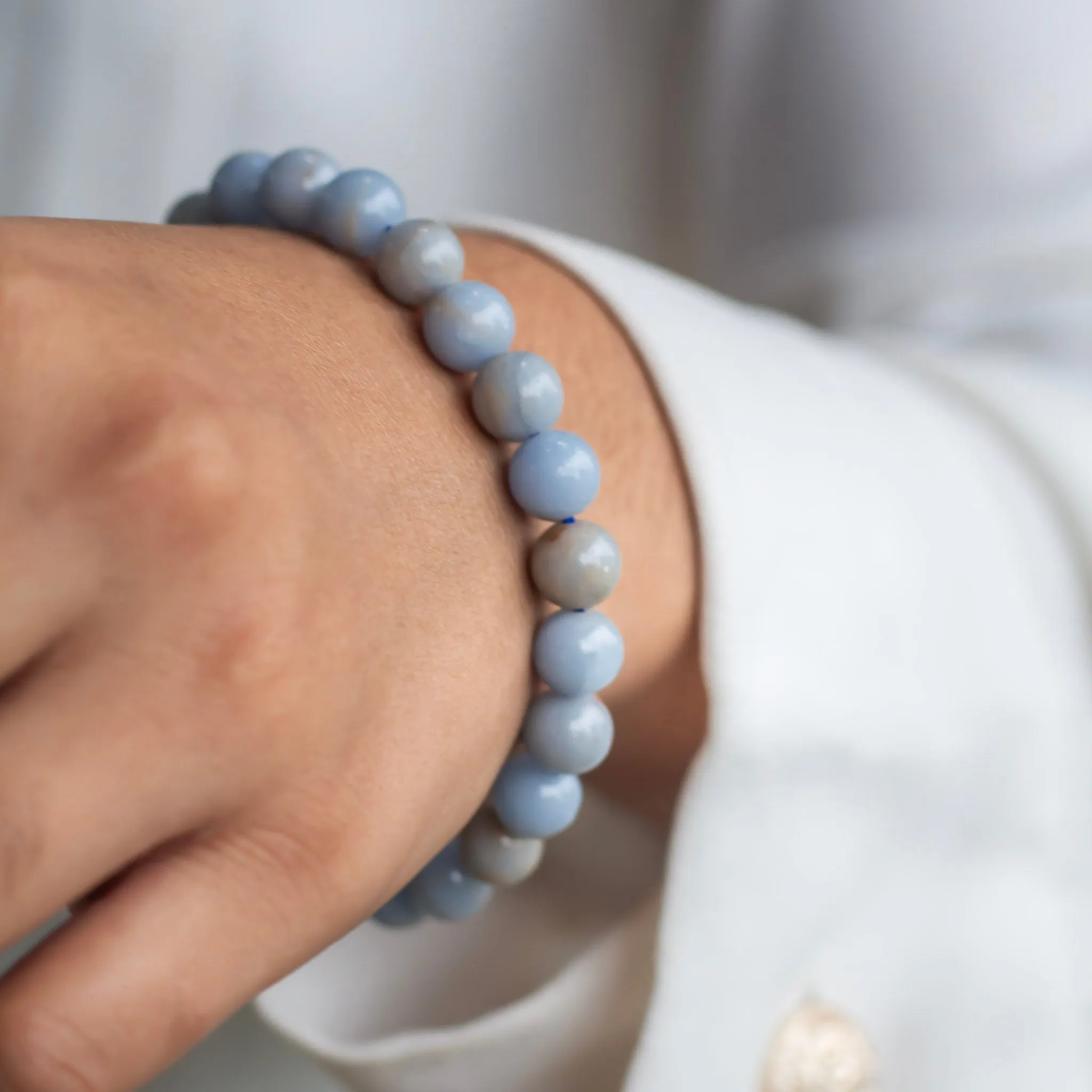 Angelite Bead Bracelet - 8mm | Stone to Connect with Spirit Guides