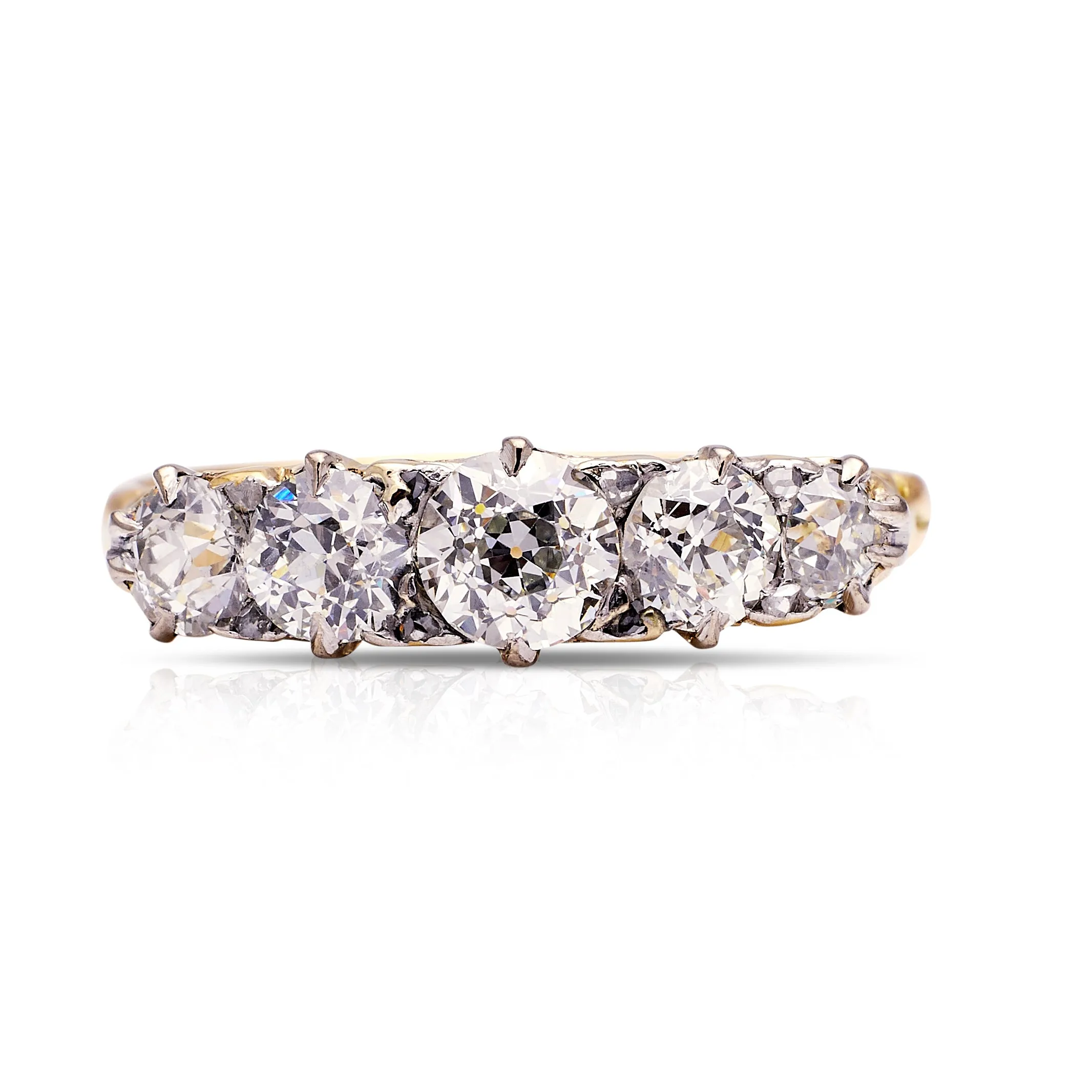 Antique, Victorian five stone diamond engagement ring, 18ct yellow gold