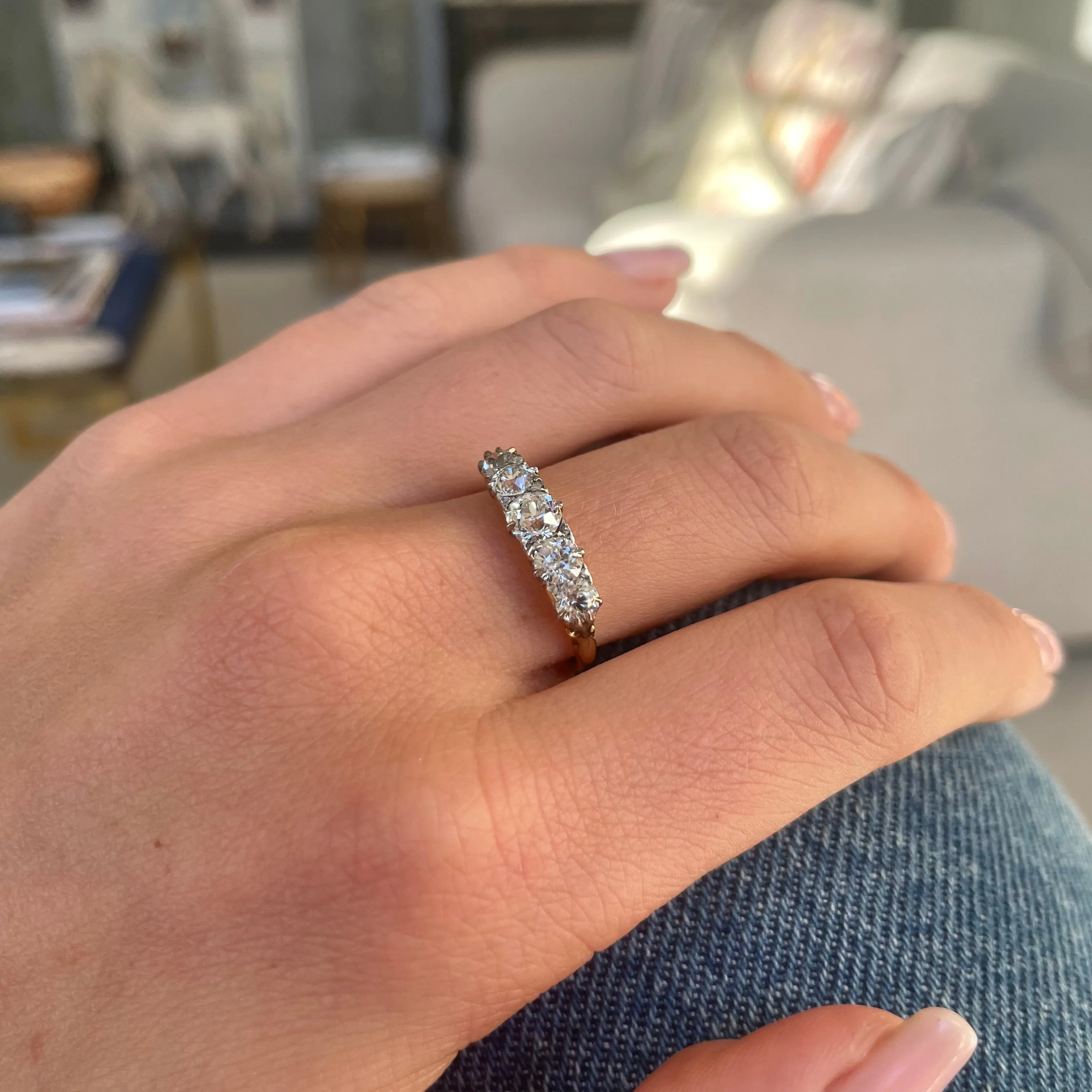 Antique, Victorian five stone diamond engagement ring, 18ct yellow gold