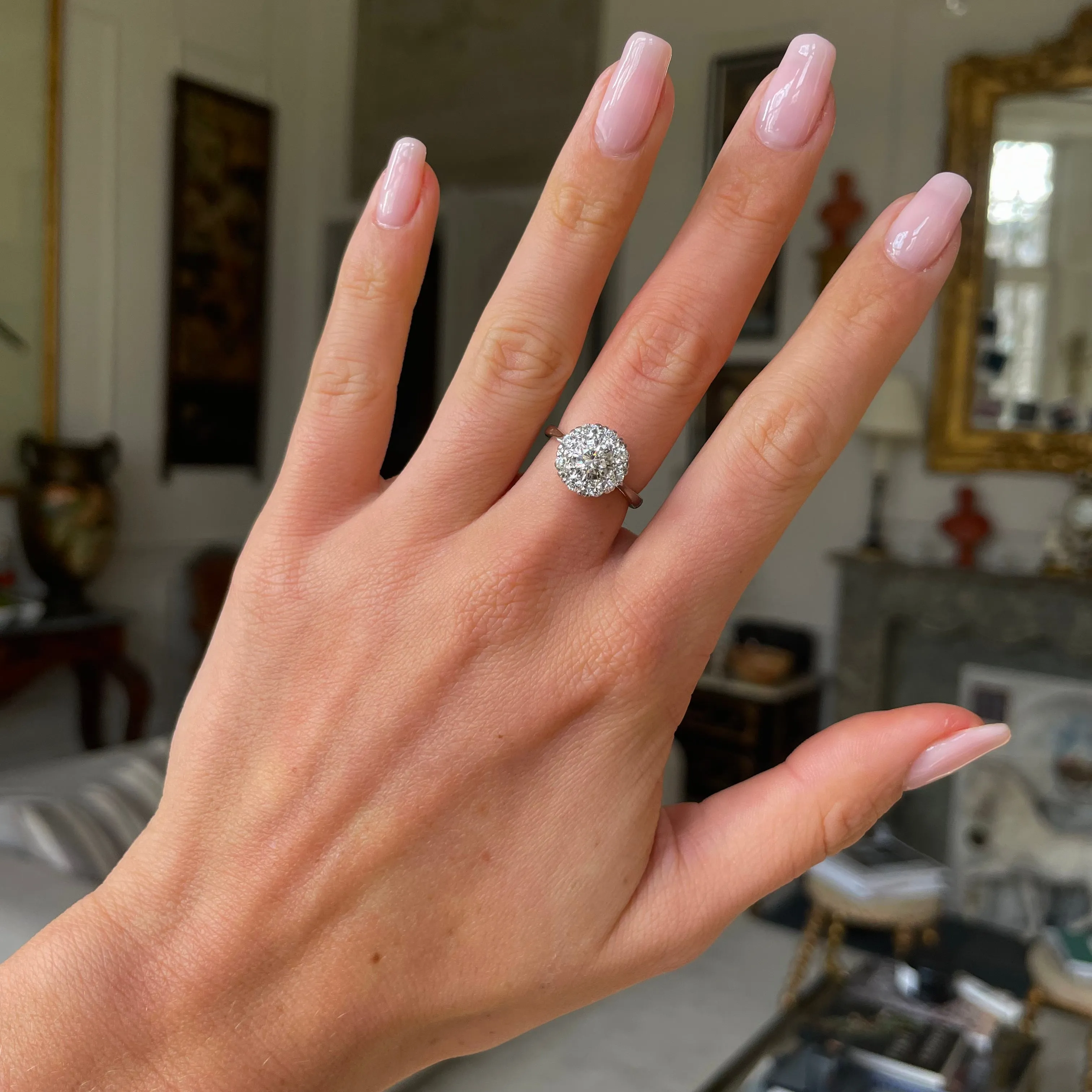 Art Deco diamond cluster engagement ring, 18ct white gold