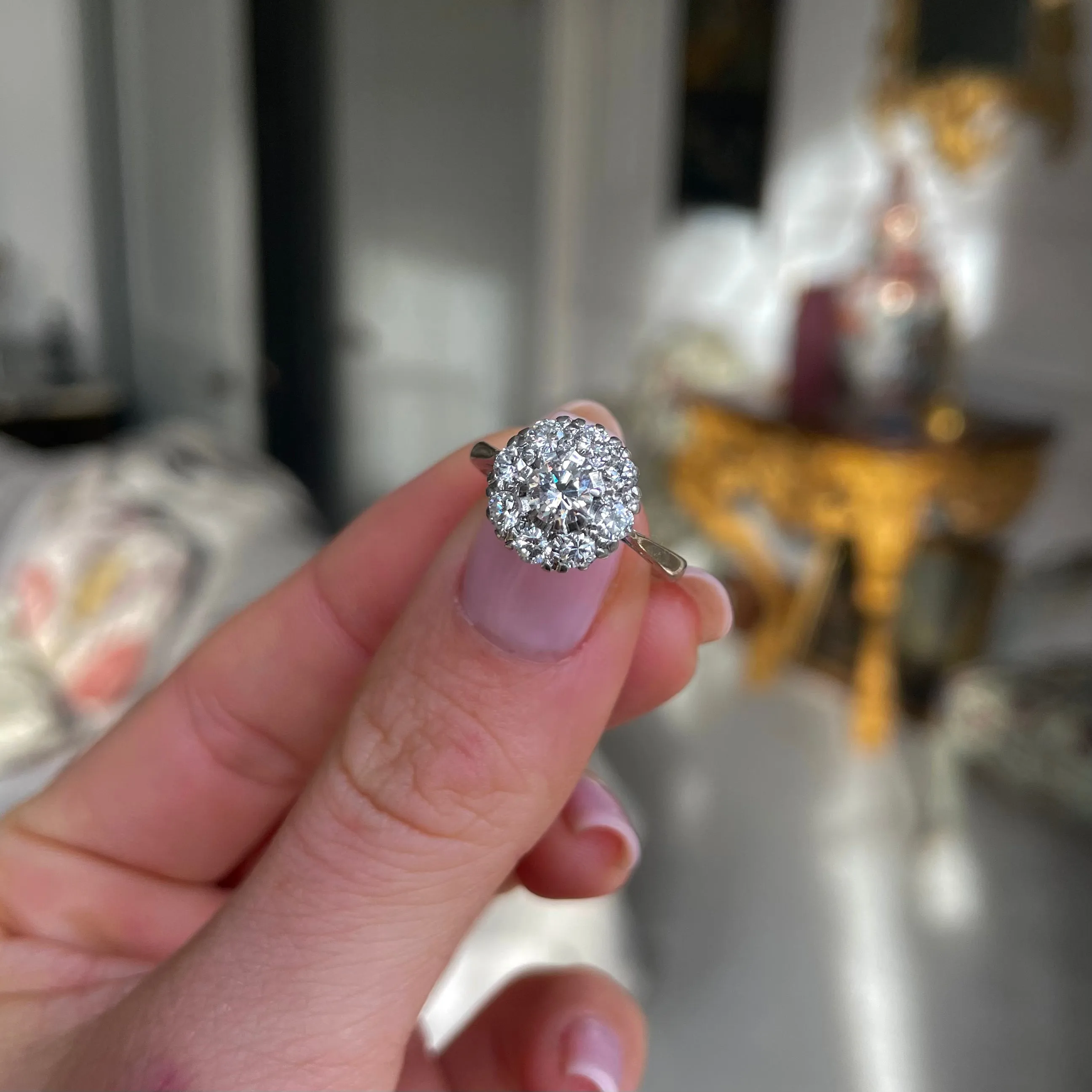 Art Deco diamond cluster engagement ring, 18ct white gold