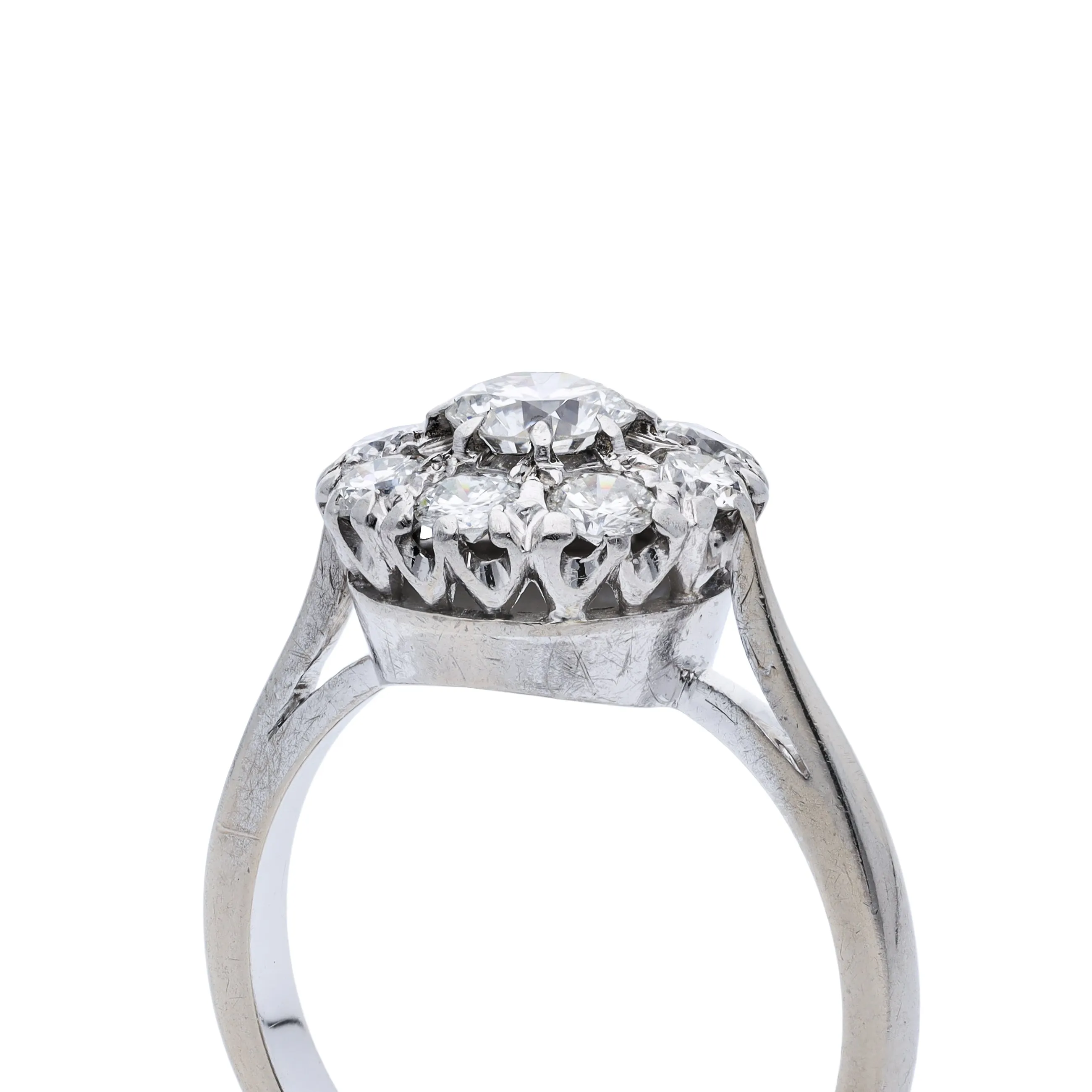 Art Deco diamond cluster engagement ring, 18ct white gold