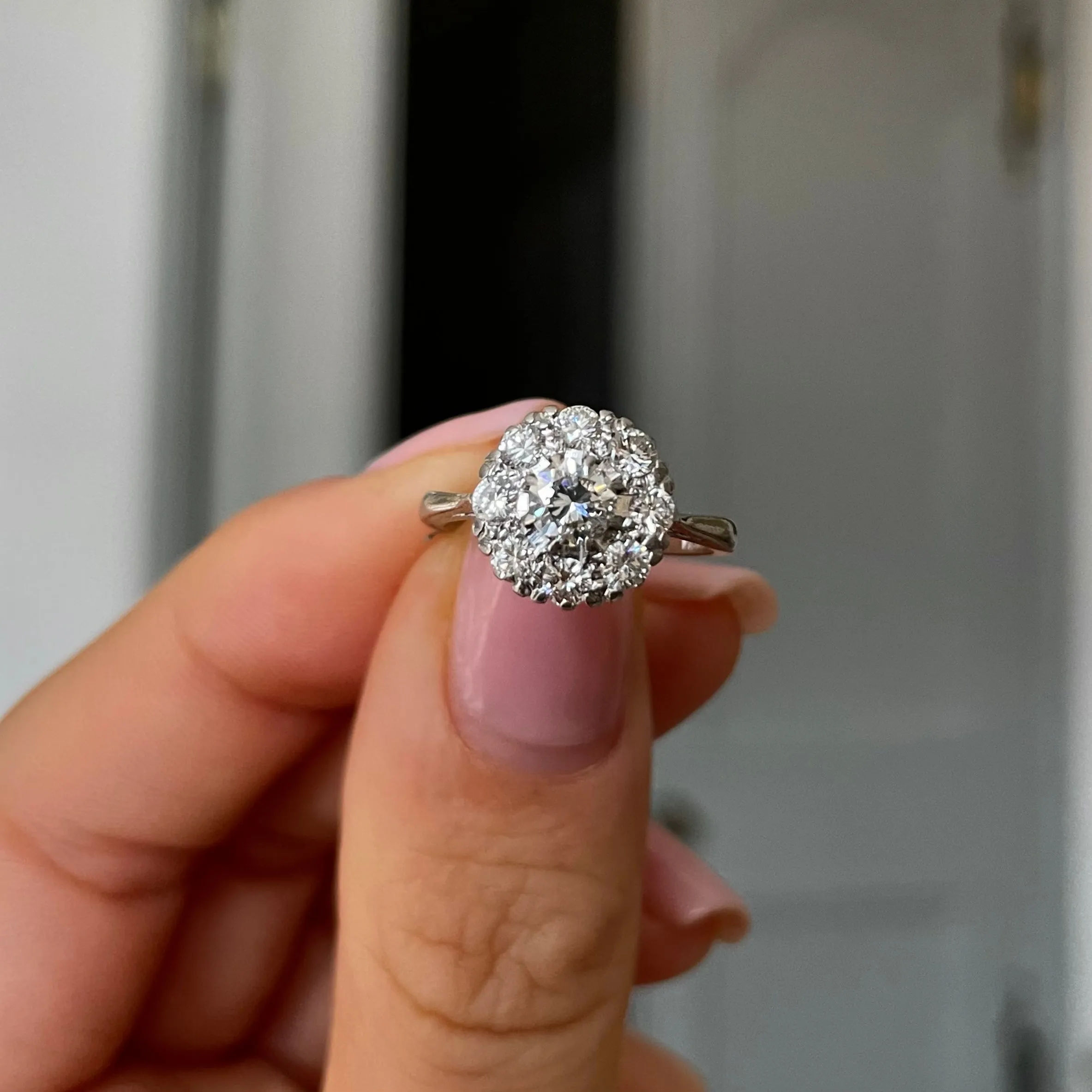 Art Deco diamond cluster engagement ring, 18ct white gold
