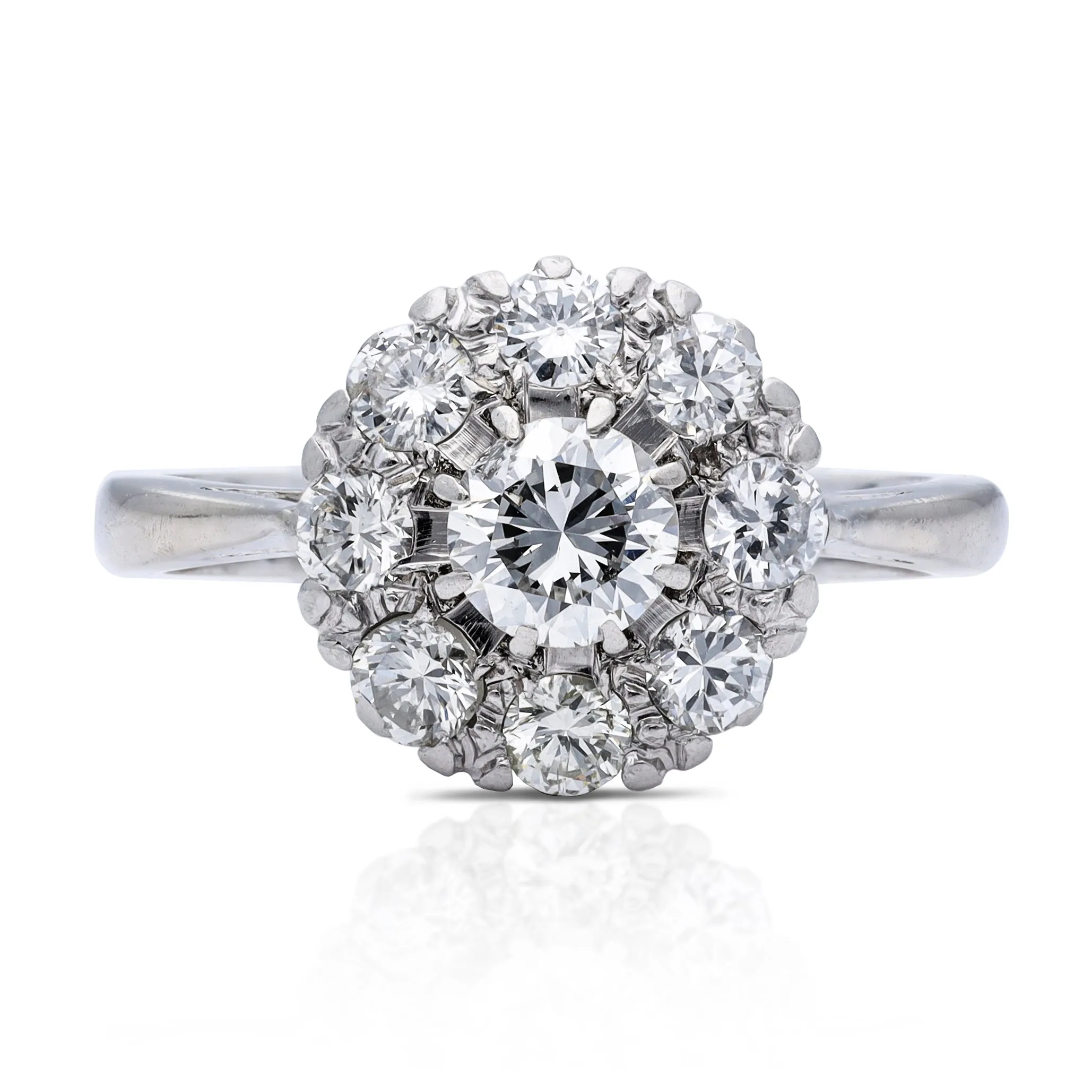 Art Deco diamond cluster engagement ring, 18ct white gold