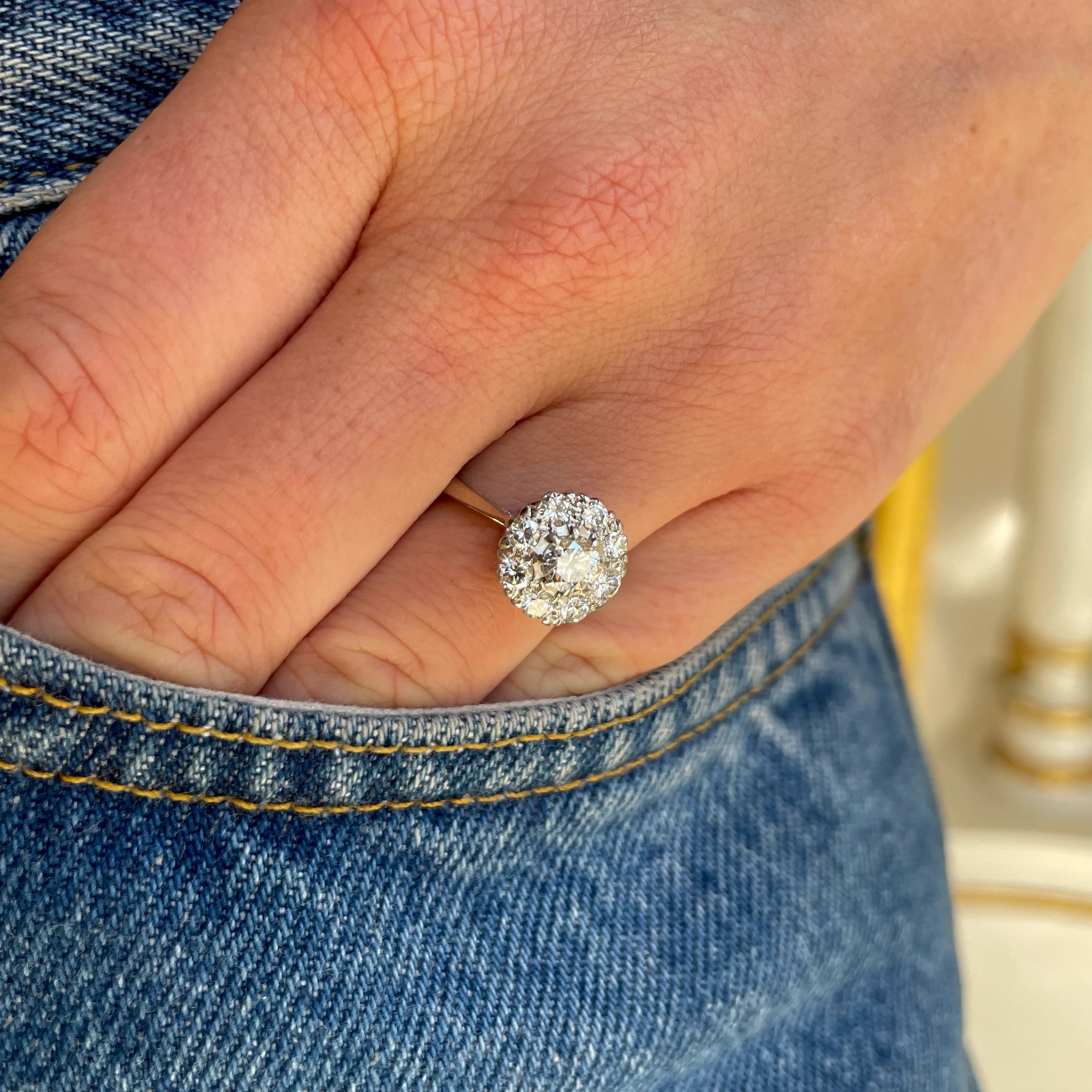 Art Deco diamond cluster engagement ring, 18ct white gold
