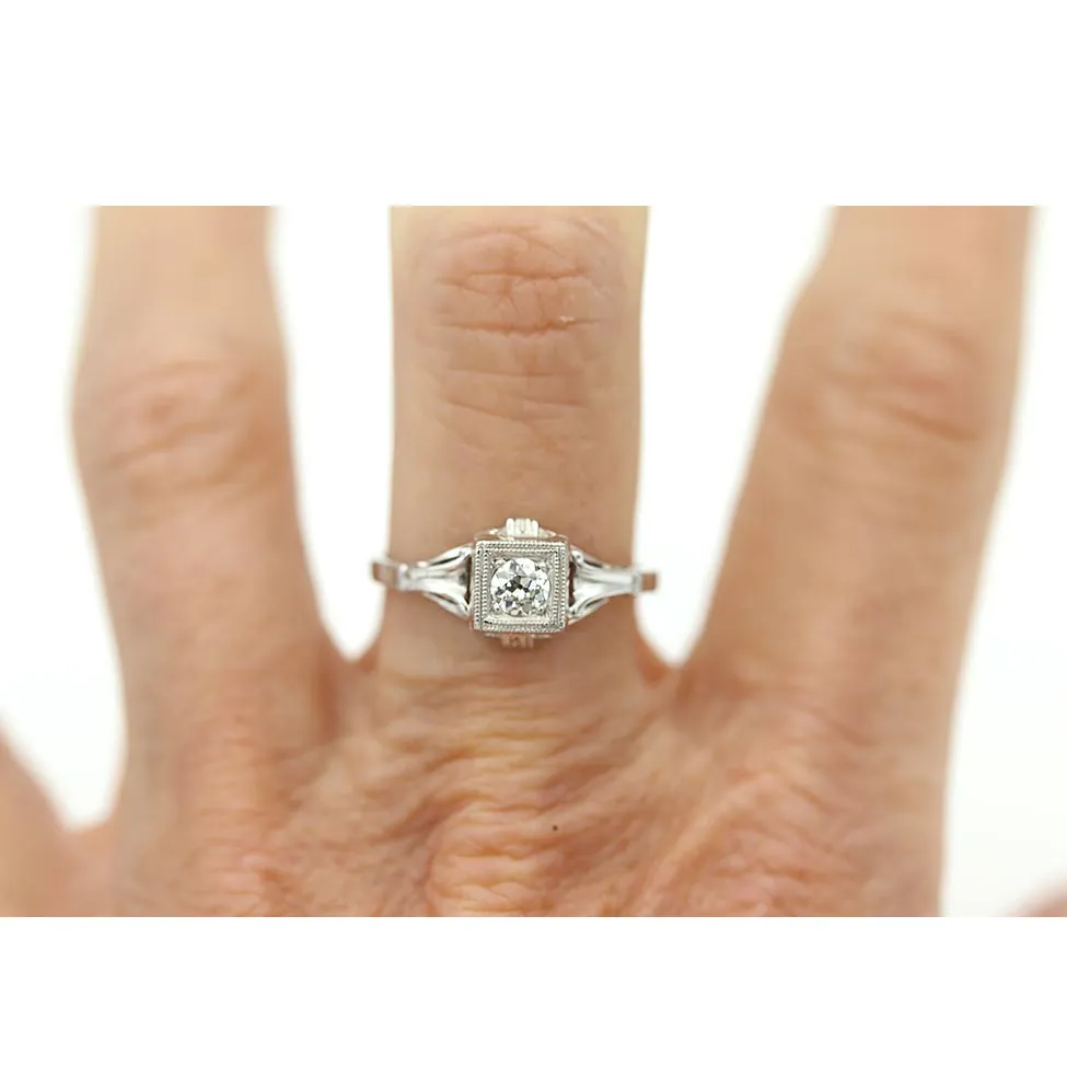 Art Deco Geometric Square Old Mine Cut Diamond Engagement Ring