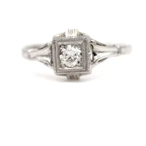 Art Deco Geometric Square Old Mine Cut Diamond Engagement Ring