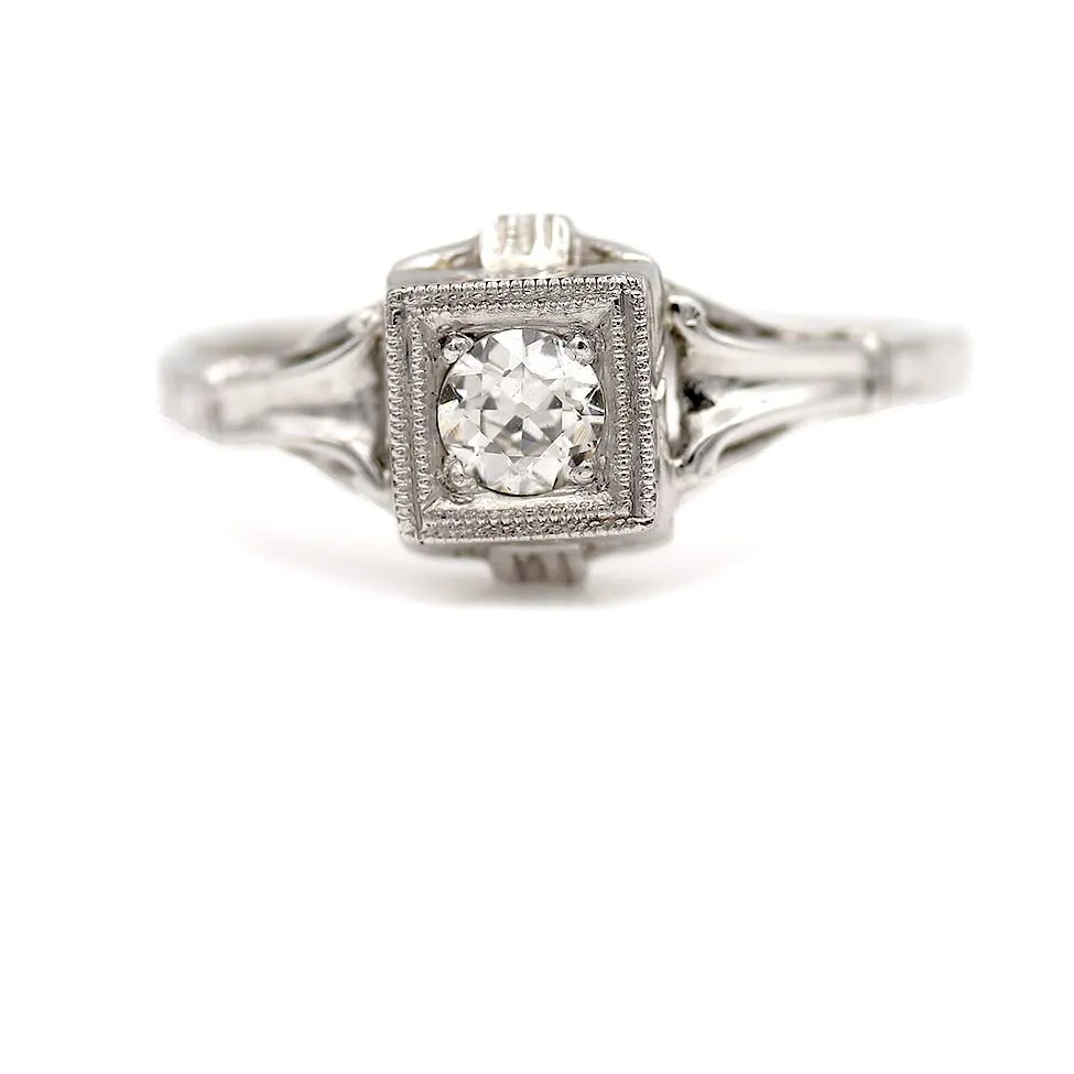 Art Deco Geometric Square Old Mine Cut Diamond Engagement Ring