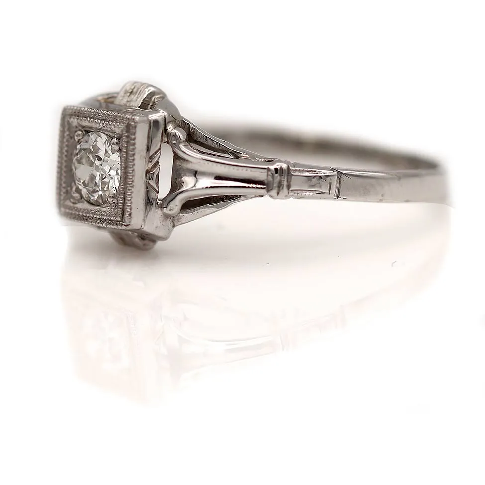 Art Deco Geometric Square Old Mine Cut Diamond Engagement Ring