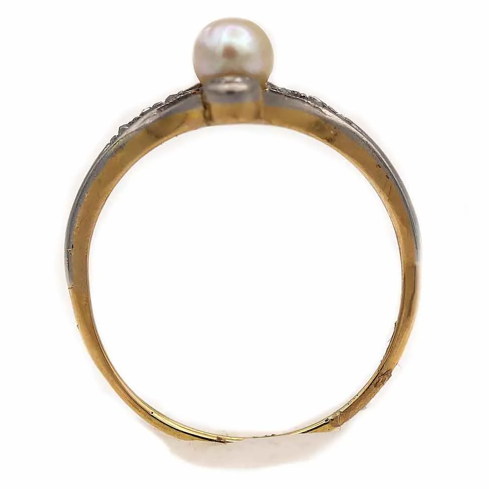 Art Deco Pearl & Rose Cut Diamond Engagement Ring