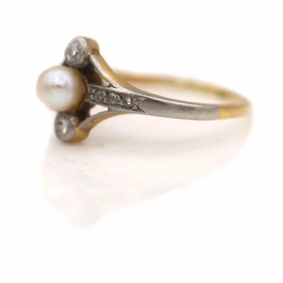 Art Deco Pearl & Rose Cut Diamond Engagement Ring