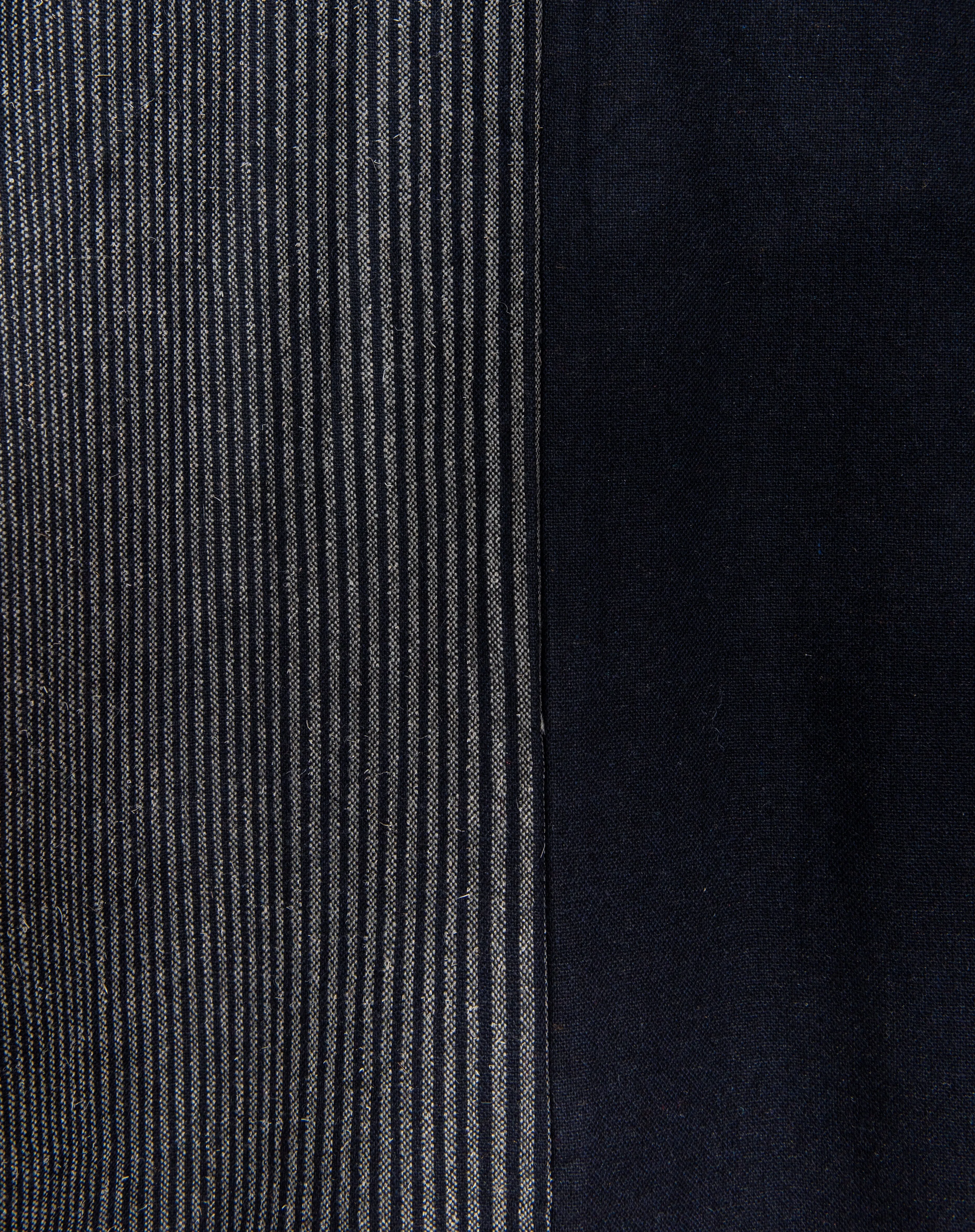 Black and Gray Half Striped Wool Kimono