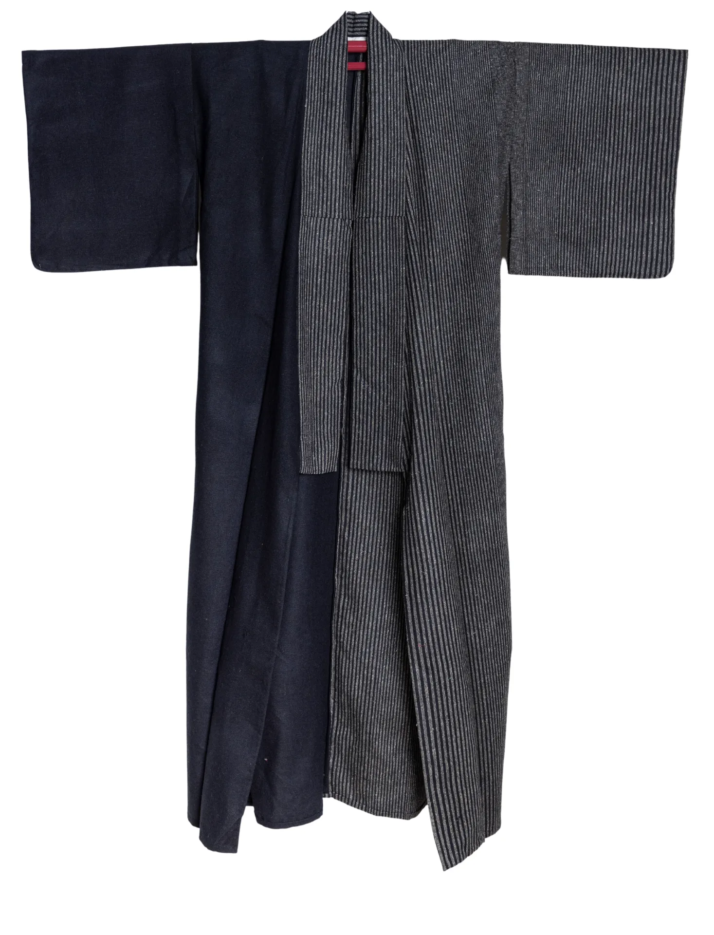 Black and Gray Half Striped Wool Kimono