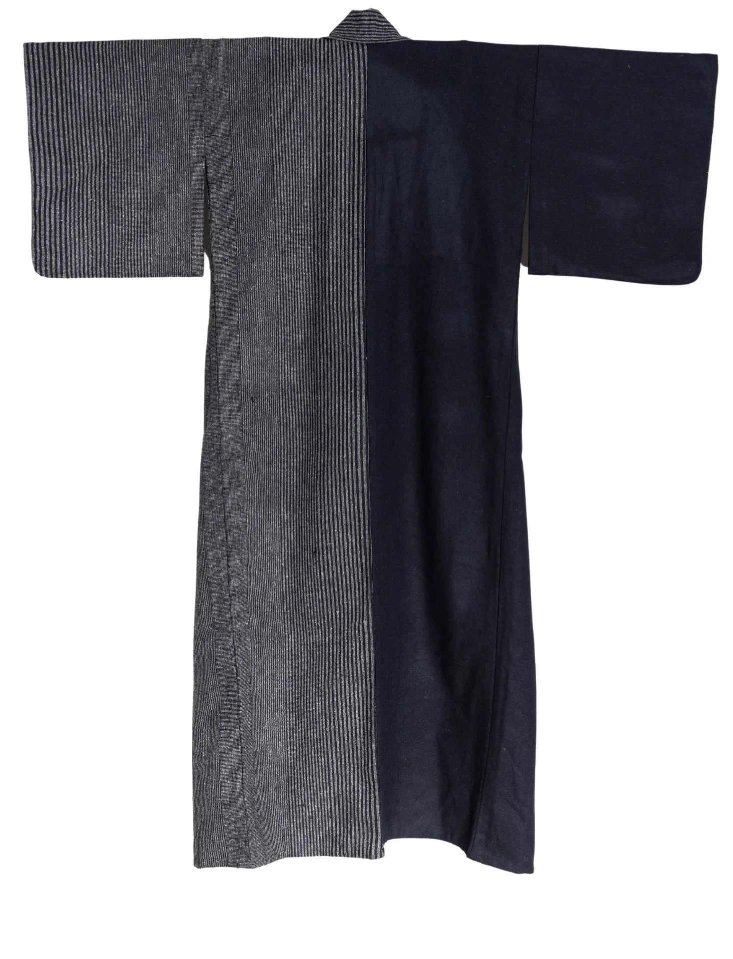 Black and Gray Half Striped Wool Kimono