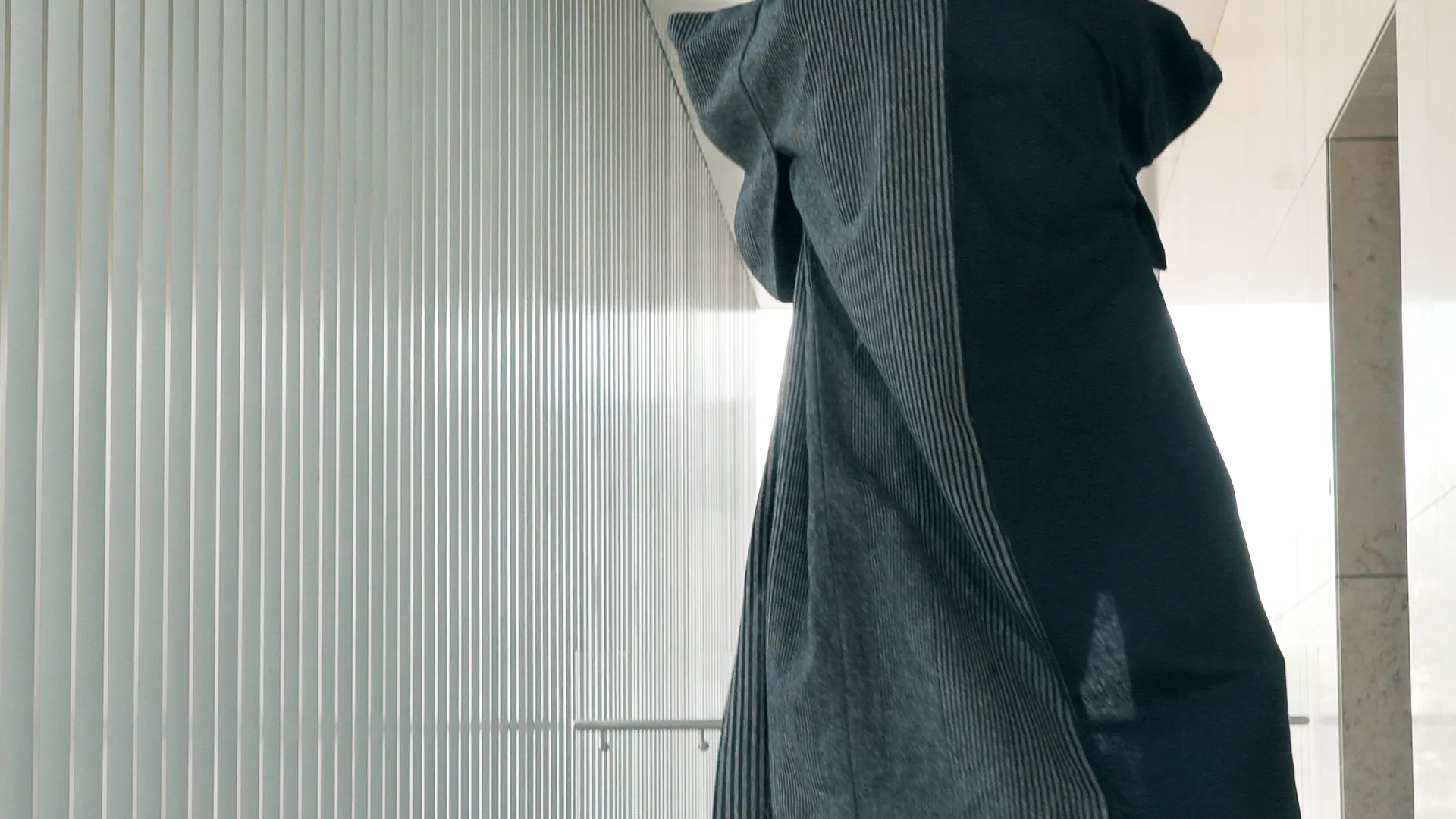 Black and Gray Half Striped Wool Kimono