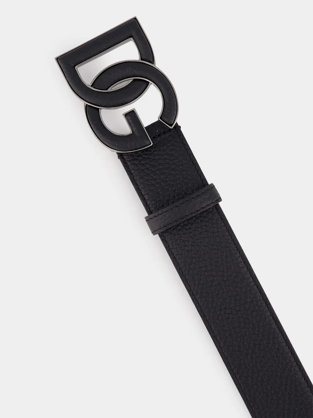 Black Deerskin-Print Calfskin Belt
