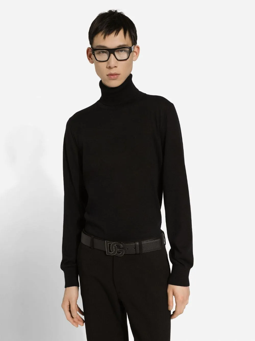Black Deerskin-Print Calfskin Belt