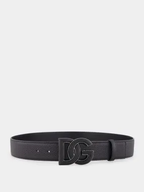 Black Deerskin-Print Calfskin Belt