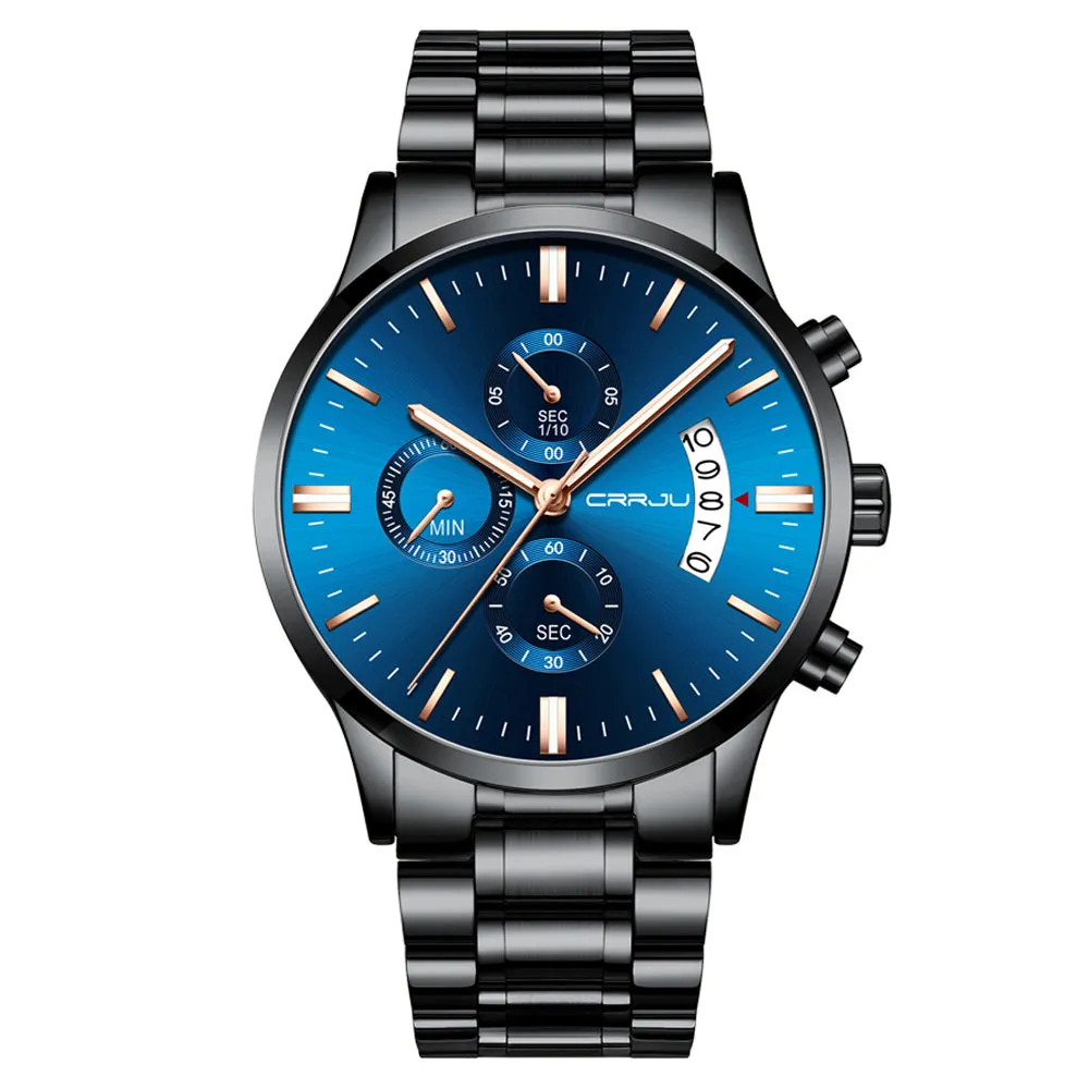 Blue Mens Watches  Luxury Men Sports Chronograph Quartz Watches